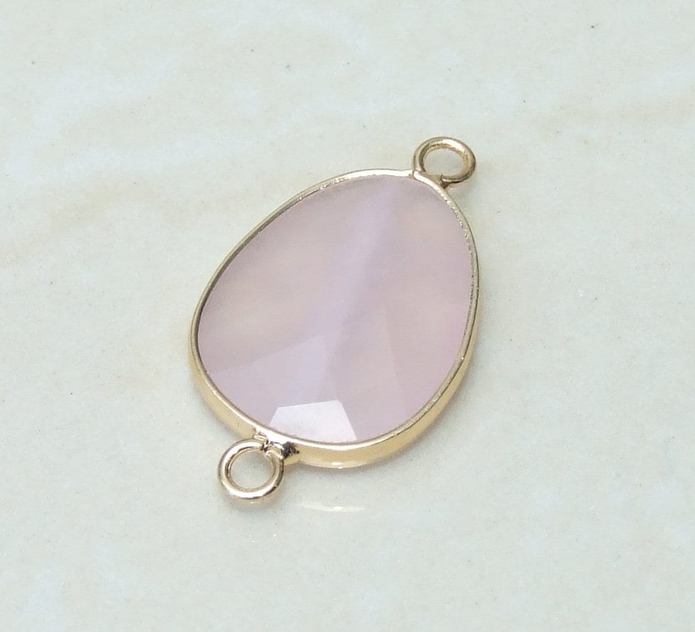 Rose Quartz Faceted Connector, Faceted Gemstone Connector, Stone Pendant, Rose Quartz Pendant, Gemstone Pendant, Gold Bezel, 18mm x 24mm 01H - EDGBeadsandGems