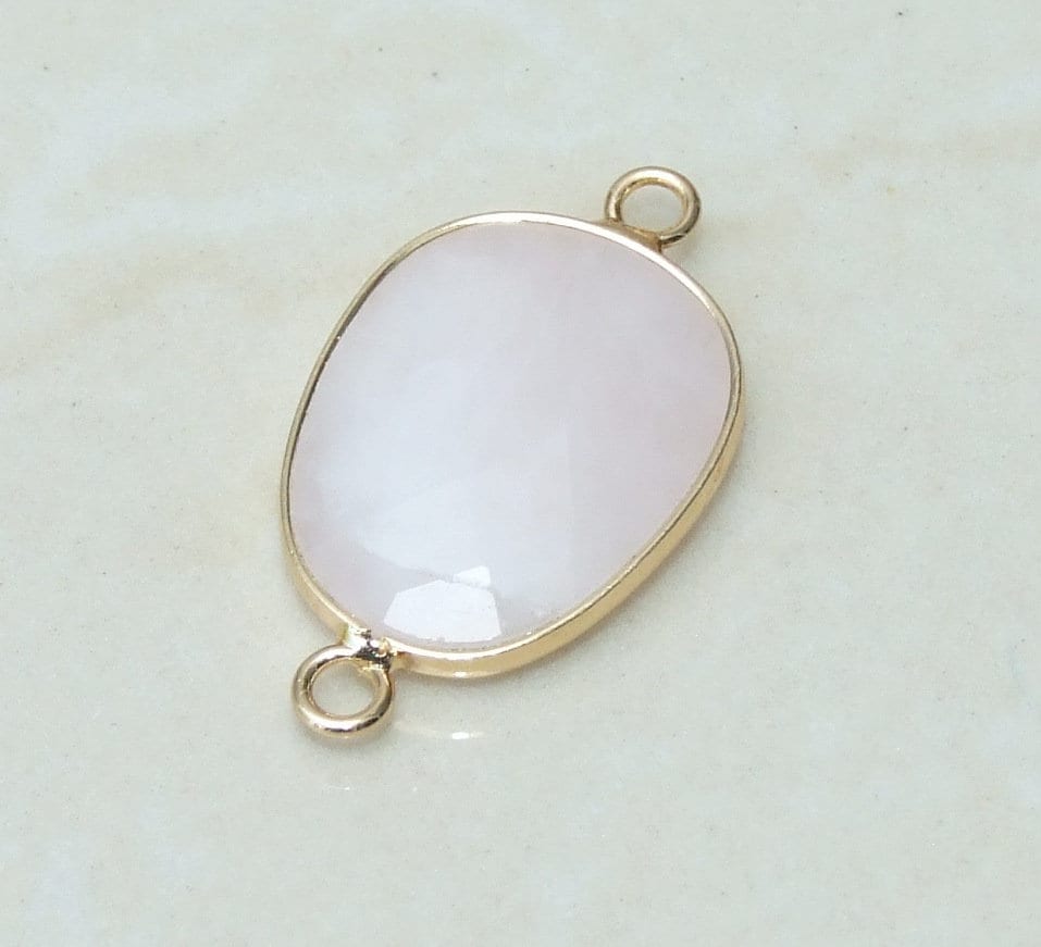 Rose Quartz Faceted Connector, Faceted Gemstone Connector, Stone Pendant, Rose Quartz Pendant, Gemstone Pendant, Gold Bezel, 18mm x 24mm 01H - EDGBeadsandGems