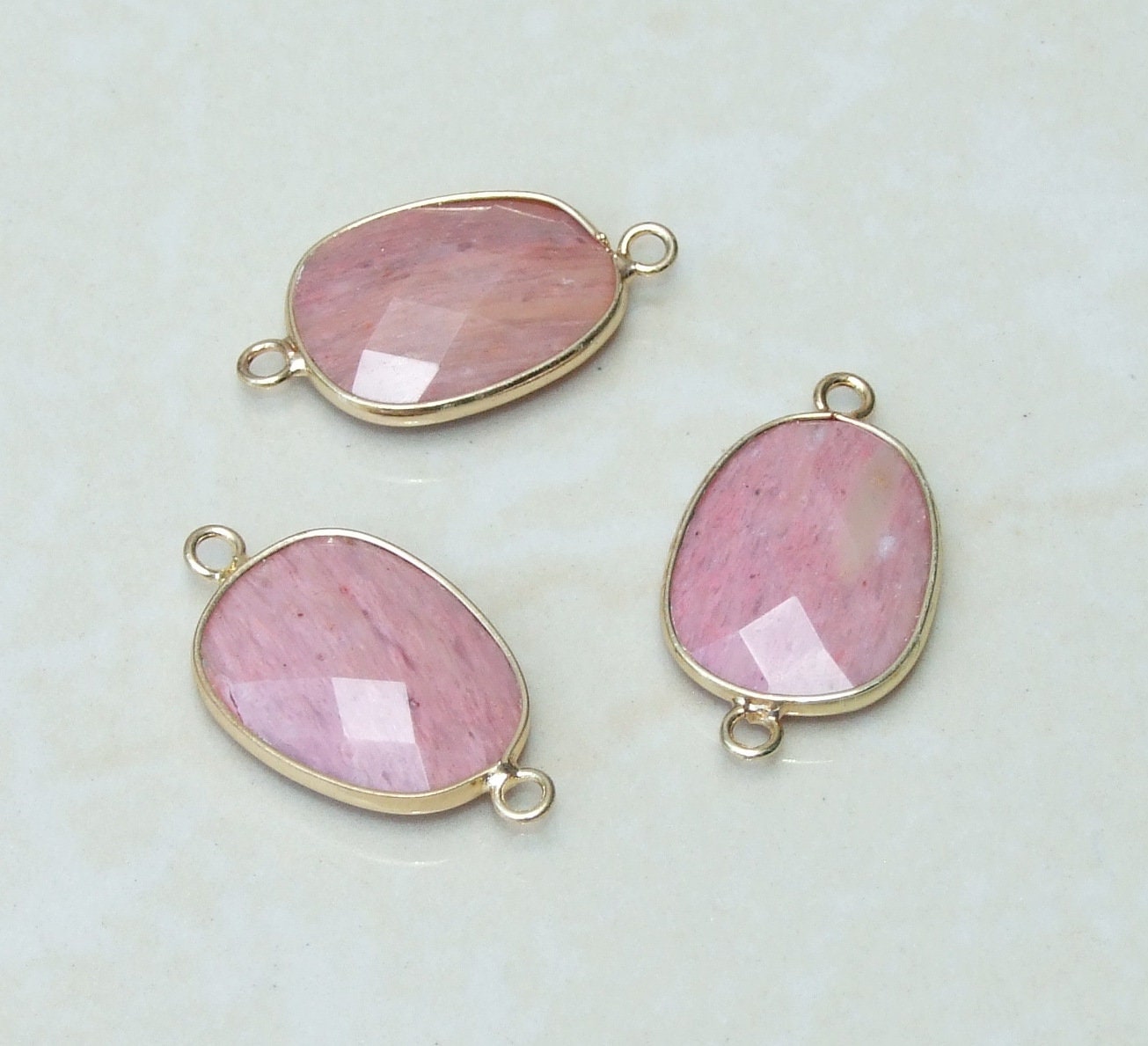 Rhodochrosite Faceted Connector, Faceted Gemstone Connector, Stone Pendant, Rhodochrosite Pendant, Gemstone Pendant, 18mm x 24mm 01J - EDGBeadsandGems