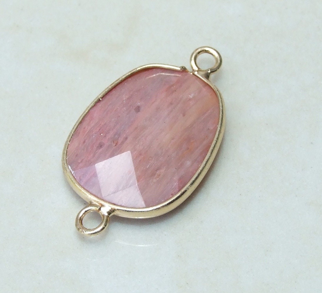 Rhodochrosite Faceted Connector, Faceted Gemstone Connector, Stone Pendant, Rhodochrosite Pendant, Gemstone Pendant, 18mm x 24mm 01J - EDGBeadsandGems