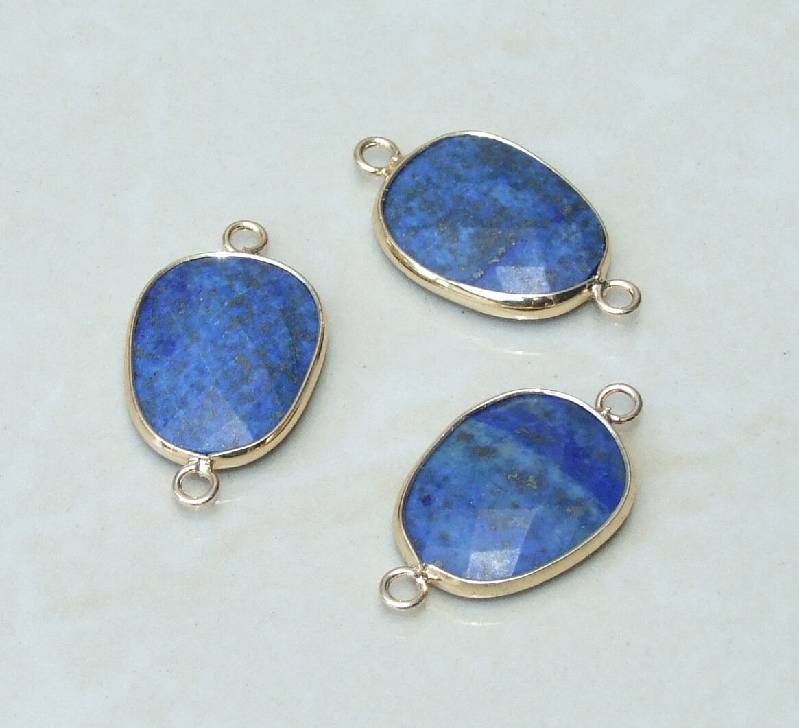 Lapis Lazuli Faceted Connector, Faceted Gemstone Connector, Stone Pendant, Lapis Pendant, Gemstone Pendant, Gold Bezel, 18mm x 24mm 01I - EDGBeadsandGems