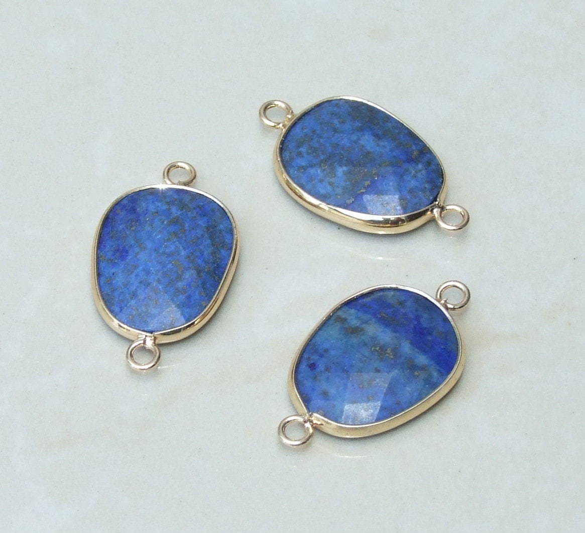 Lapis Lazuli Faceted Gemstone Connector: Gold Plated Bezel (18mm x 24mm) - EDGBeadsandGems