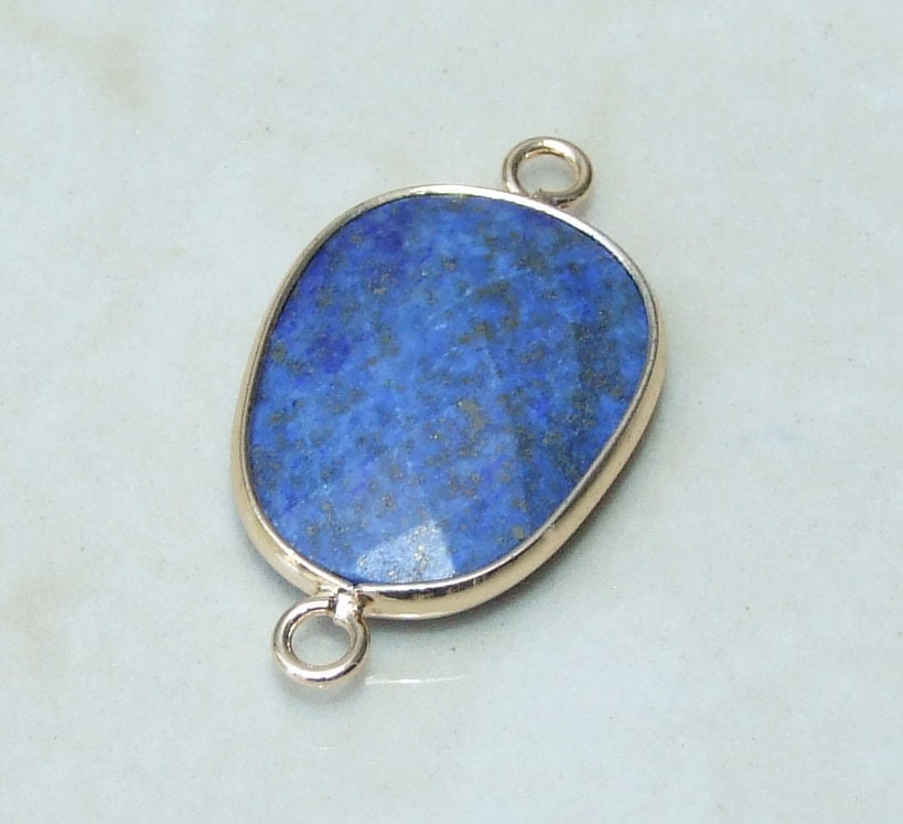 Lapis Lazuli Faceted Connector, Faceted Gemstone Connector, Stone Pendant, Lapis Pendant, Gemstone Pendant, Gold Bezel, 18mm x 24mm 01I - EDGBeadsandGems