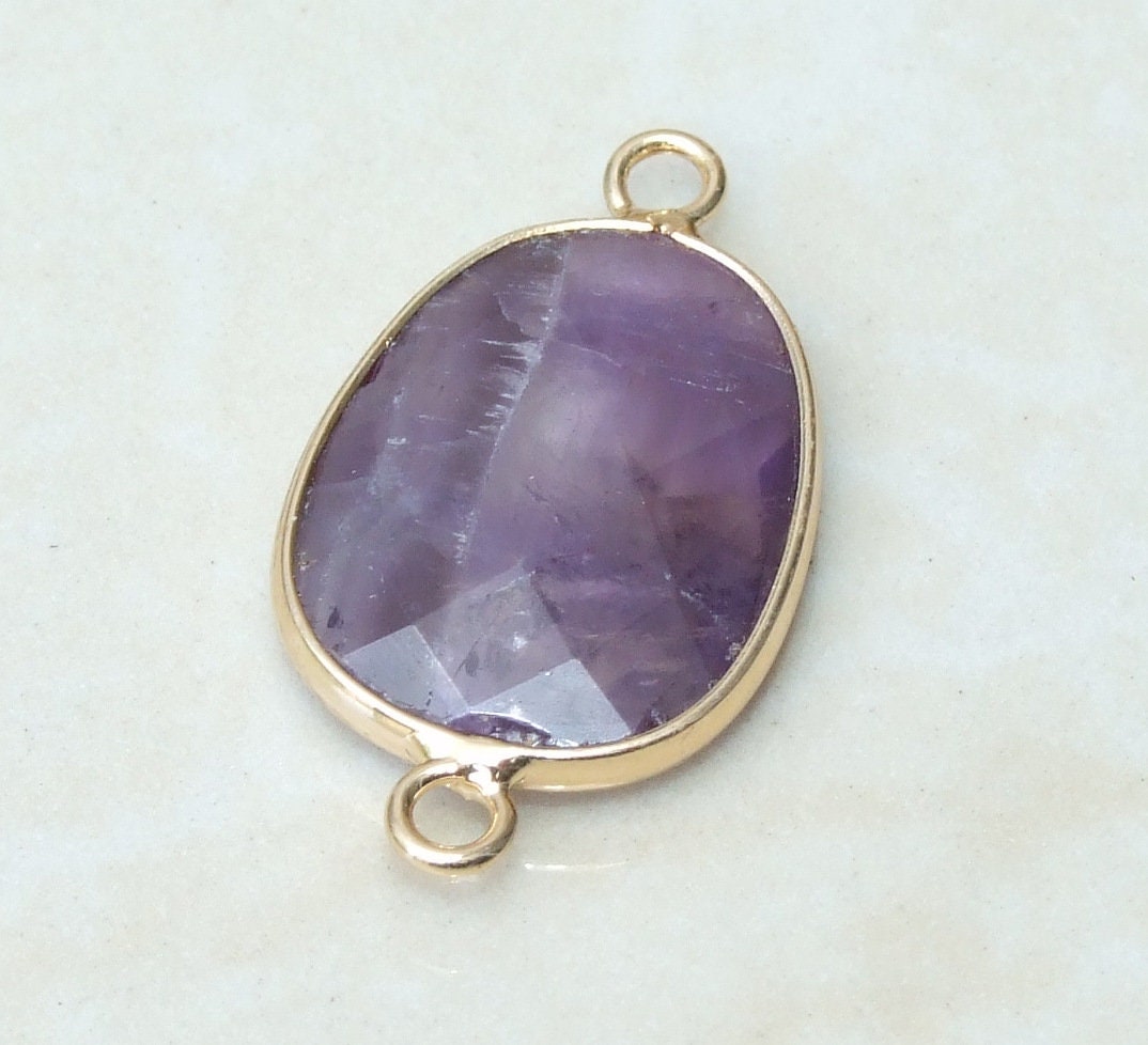 Amethyst Faceted Connector, Faceted Gemstone Connector, Stone Pendant, Amethyst Pendant, Gemstone Pendant, Gold Bezel, 18mm x 24mm 01A - EDGBeadsandGems