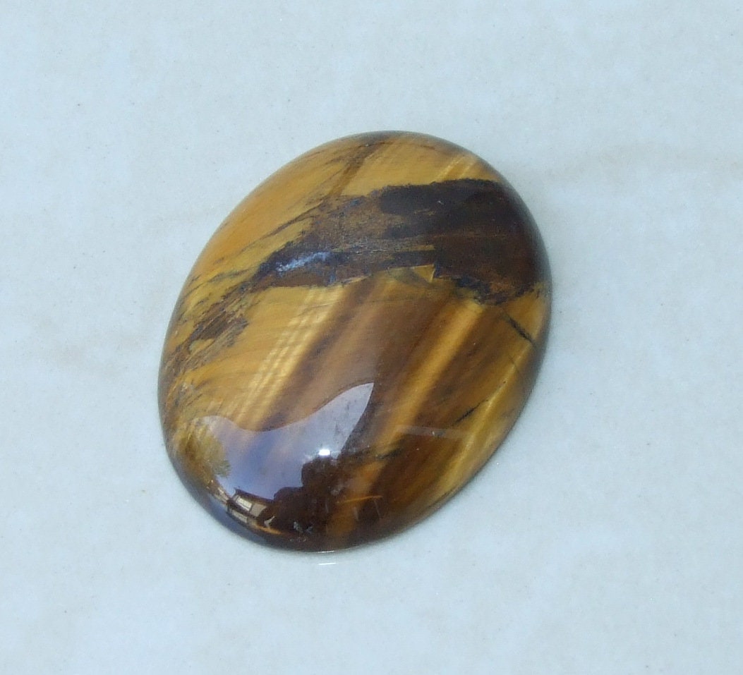 Tiger Eye Cabochon, Flat Back Calibrated Cabochon, Natural Stone Cabochon, Tiger Eye Pendant, Gemstone Pendant, Necklace Pendant 30mm x 40mm - EDGBeadsandGems