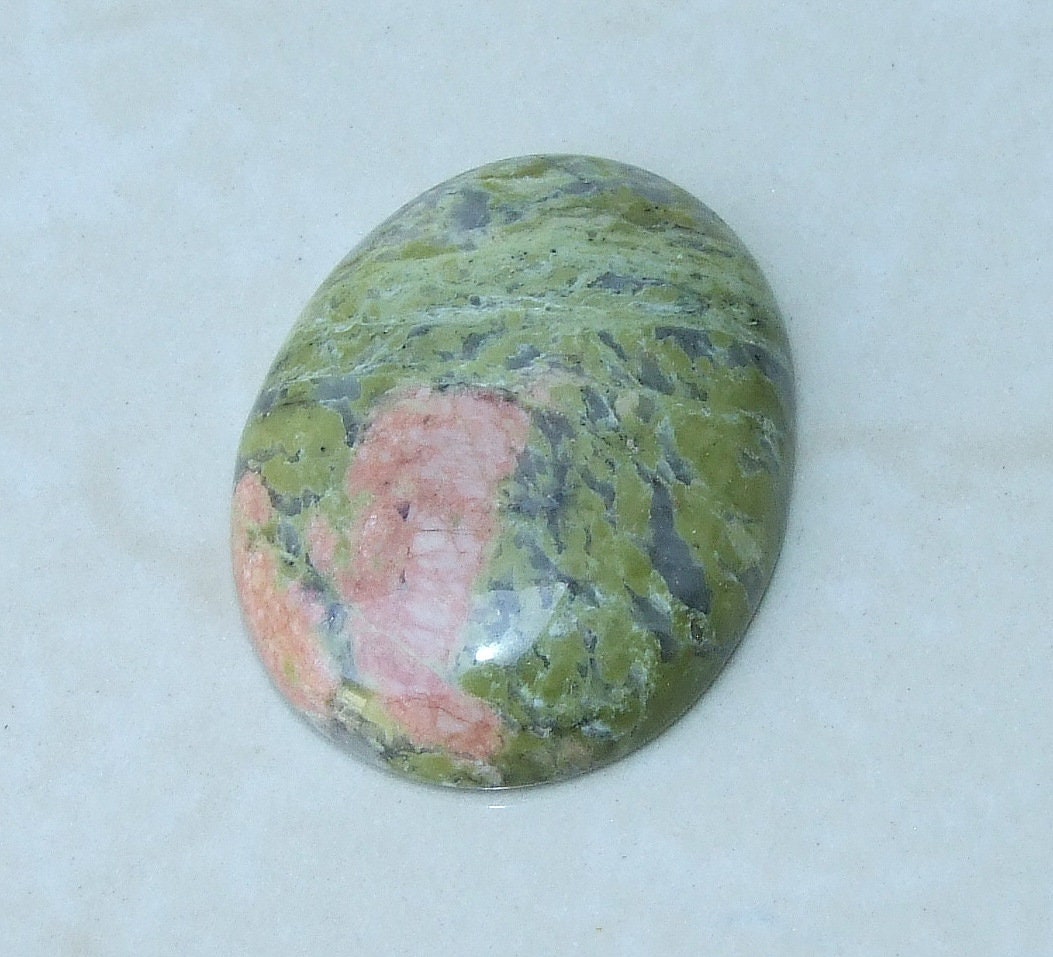 Unakite Cabochon, Flat Back, Calibrated Cabochon, Natural Stone Cabochon, Unakite Pendant, Gemstone Pendant, Necklace Pendant, 30mm x 40mm - EDGBeadsandGems