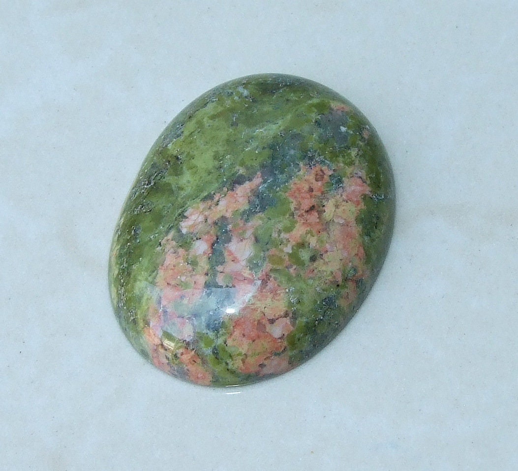 Unakite Cabochon, Flat Back, Calibrated Cabochon, Natural Stone Cabochon, Unakite Pendant, Gemstone Pendant, Necklace Pendant, 30mm x 40mm - EDGBeadsandGems