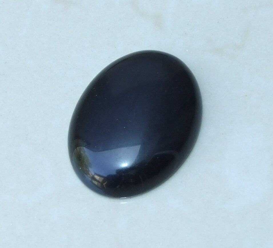 Black Obsidian Cabochon, Flat Back, Calibrated Cabochon, Stone Cabochon, Obsidian Pendant, Gemstone Pendant, Necklace Pendant 30mm x 40mm - EDGBeadsandGems