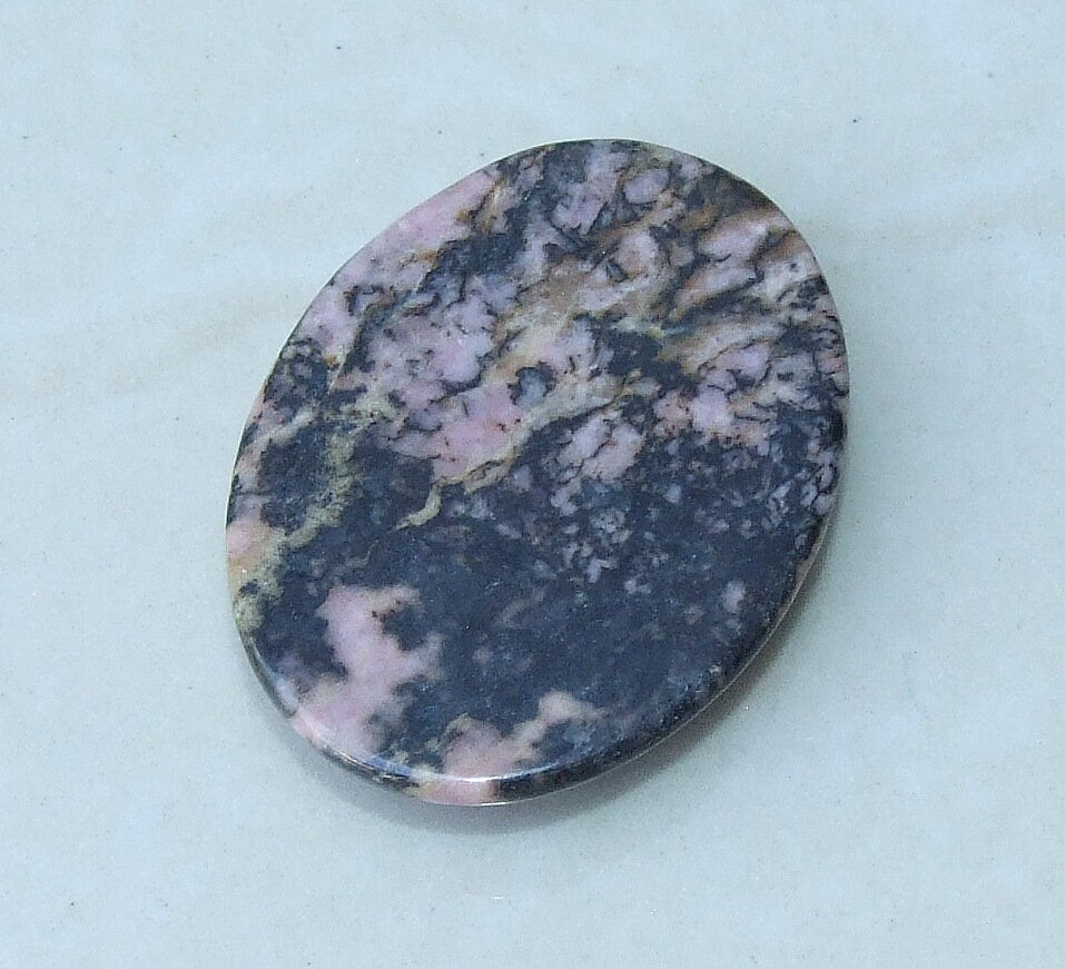 Rhodonite Cabochon, Flat Back, Calibrated Cabochon, Stone Cabochon, Rhodonite Pendant, Gemstone Pendant, Necklace Pendant, 30mm x 40mm - EDGBeadsandGems