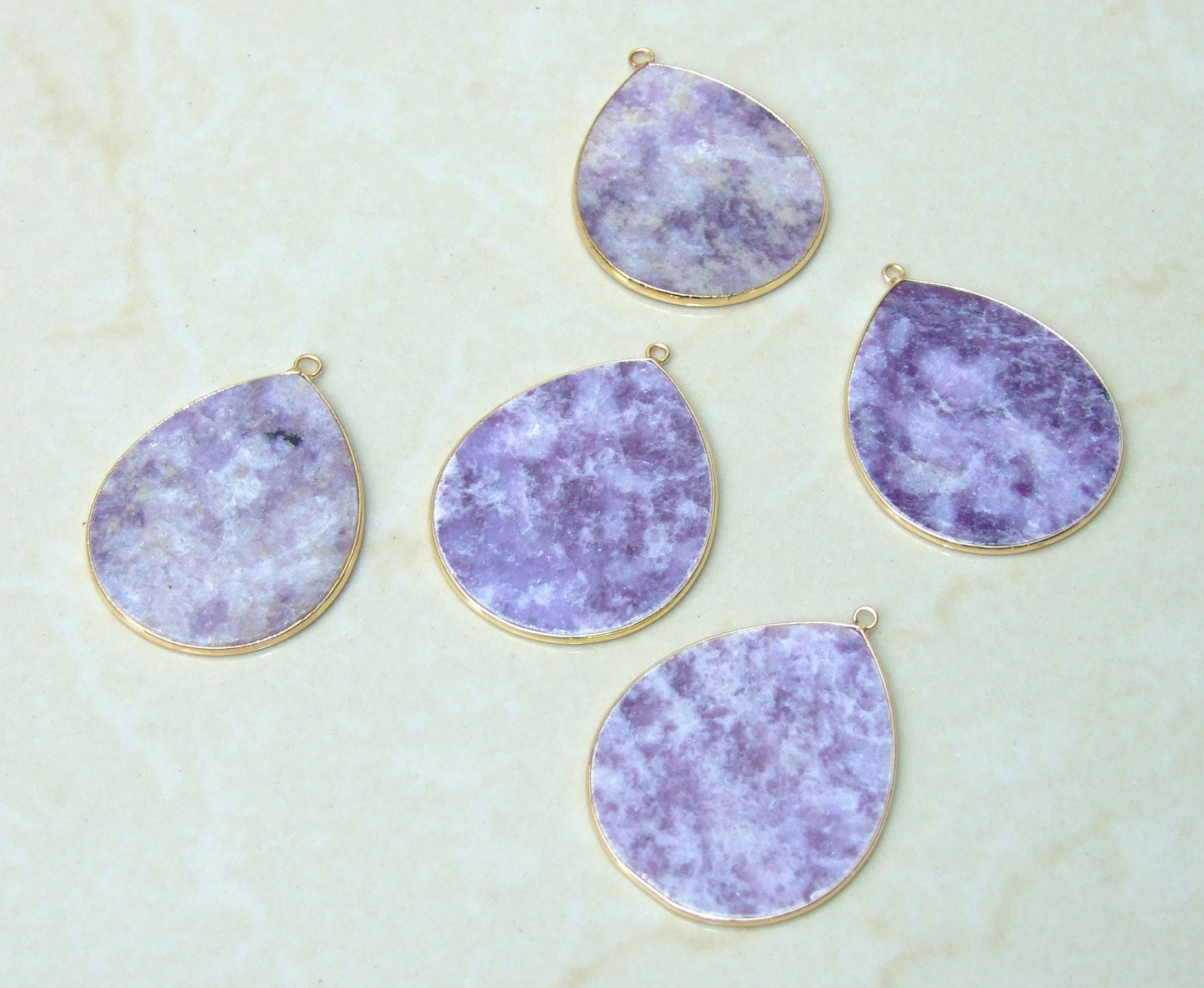 Jade Pendant, Gemstone Pendant, Jade Slice, Polished Jade, Teardrop, Gemstone Beads, Gold Bezel & Bail - Jade Jewelry - 31mm x 40mm - EDGBeadsandGems