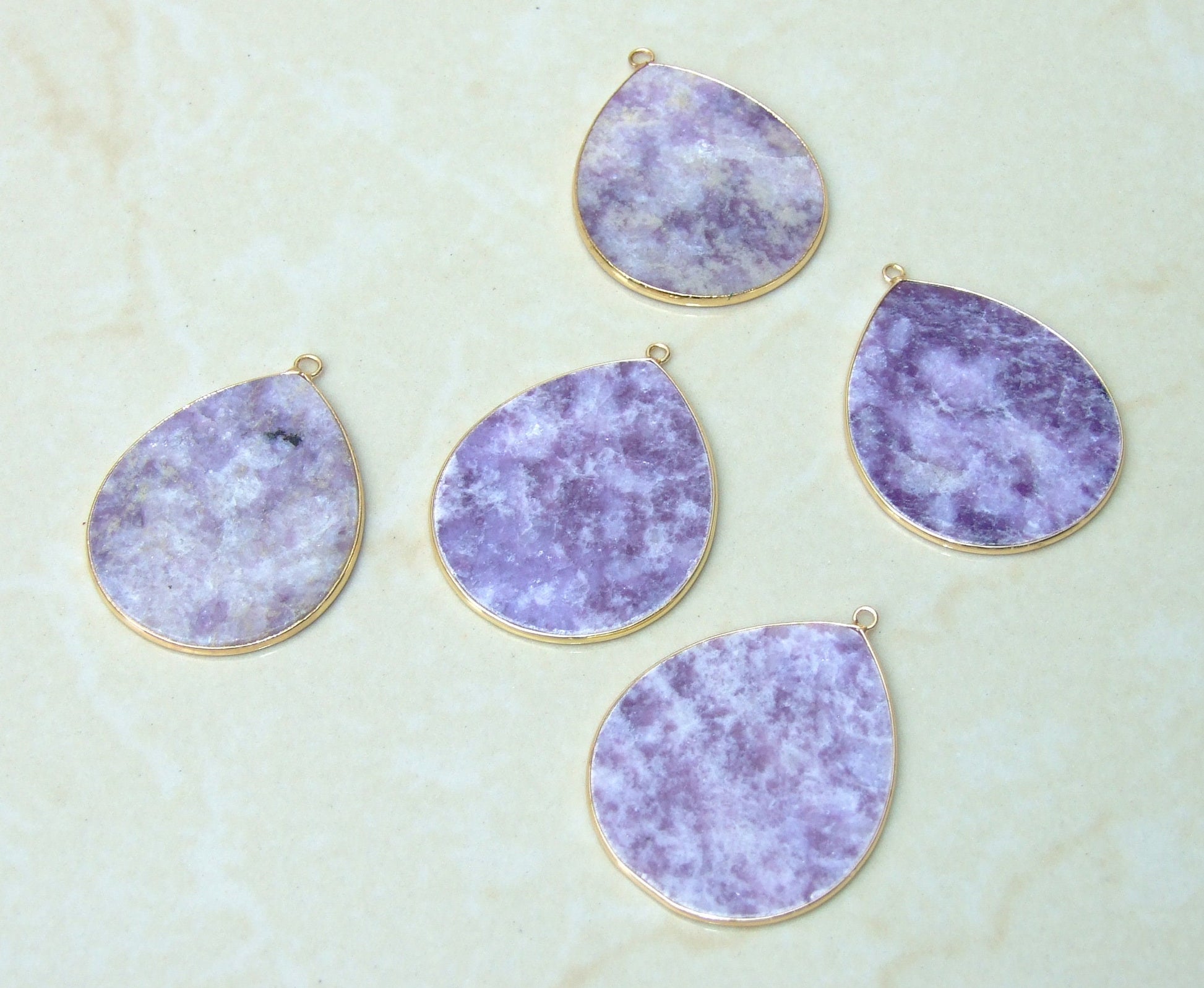 Jade Pendant, Gemstone Pendant, Jade Slice, Polished Jade, Teardrop, Gemstone Beads, Gold Bezel & Bail - Jade Jewelry - 31mm x 40mm - EDGBeadsandGems