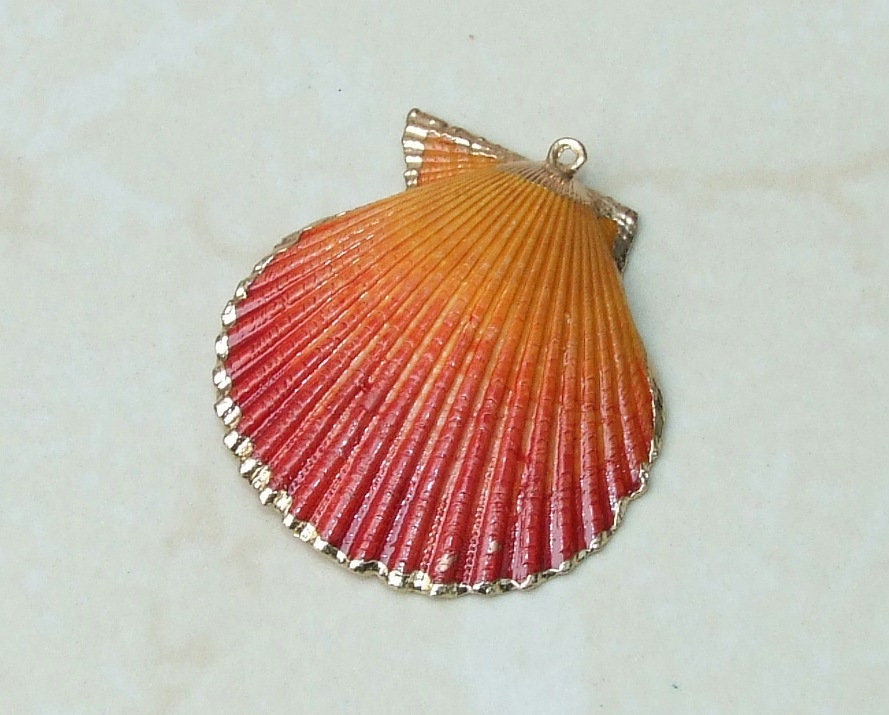 Hand Painted Scallop Shell Pendant, Gold Edge Loop, Natural Seashell, Sea Shell, Shell Necklace, Beach Jewelry, Ocean Seashell, 35-60mm 05N - EDGBeadsandGems