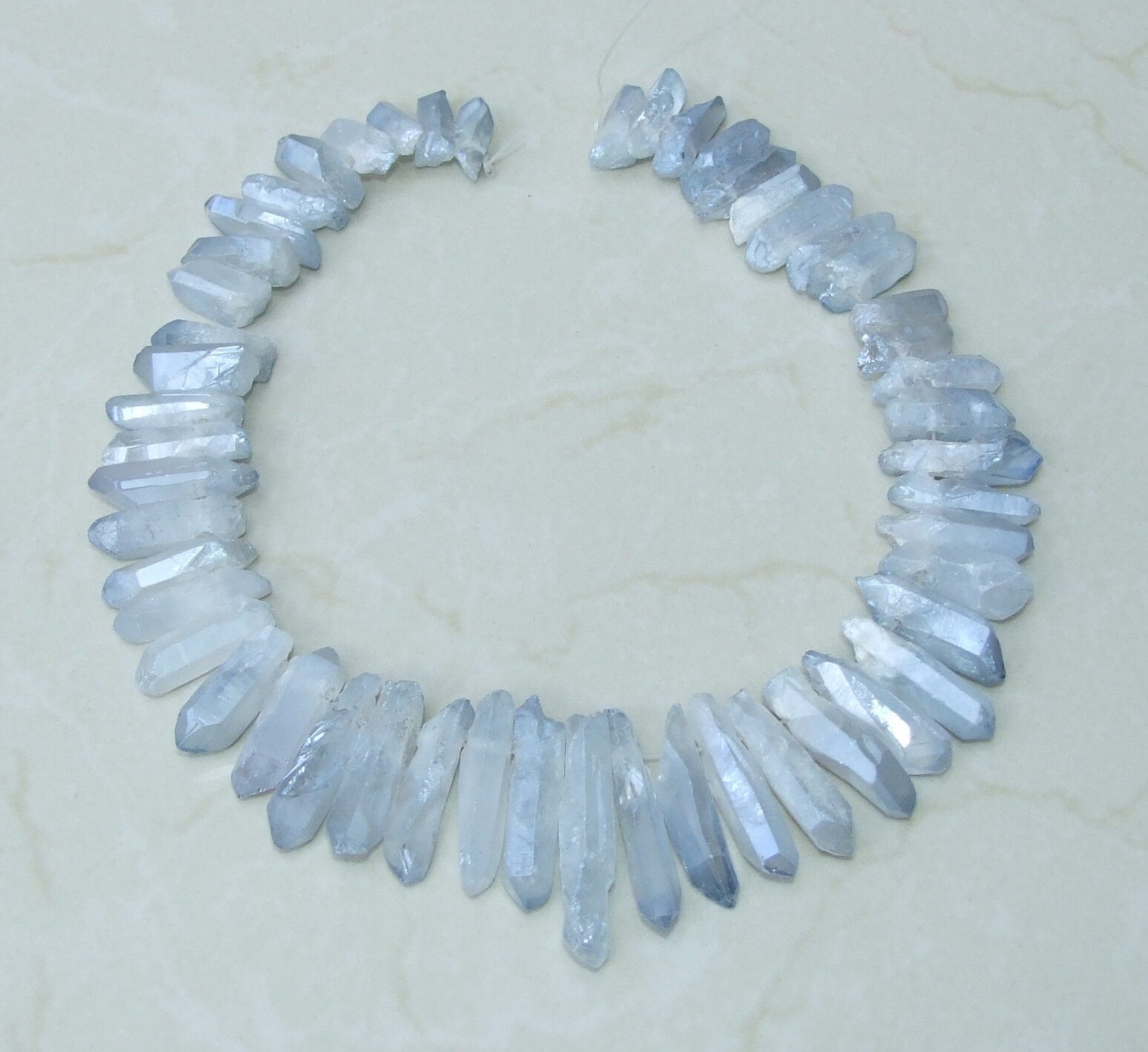 Clear Blue Titanium Quartz Points, Quartz Crystal, Crystal Points, Raw Crystal Quartz, Full - Half Strand, Gemstones Beads - 20mm - 40mm - EDGBeadsandGems