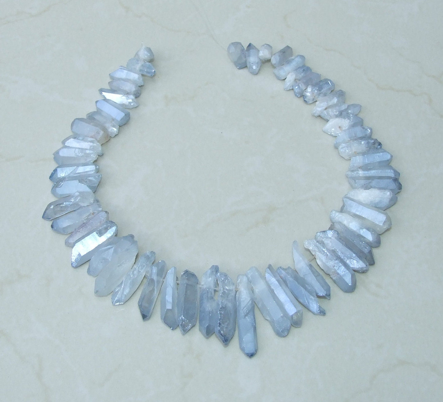 Clear Blue Titanium Quartz Points, Quartz Crystal, Crystal Points, Raw Crystal Quartz, Full - Half Strand, Gemstones Beads - 20mm - 40mm - EDGBeadsandGems