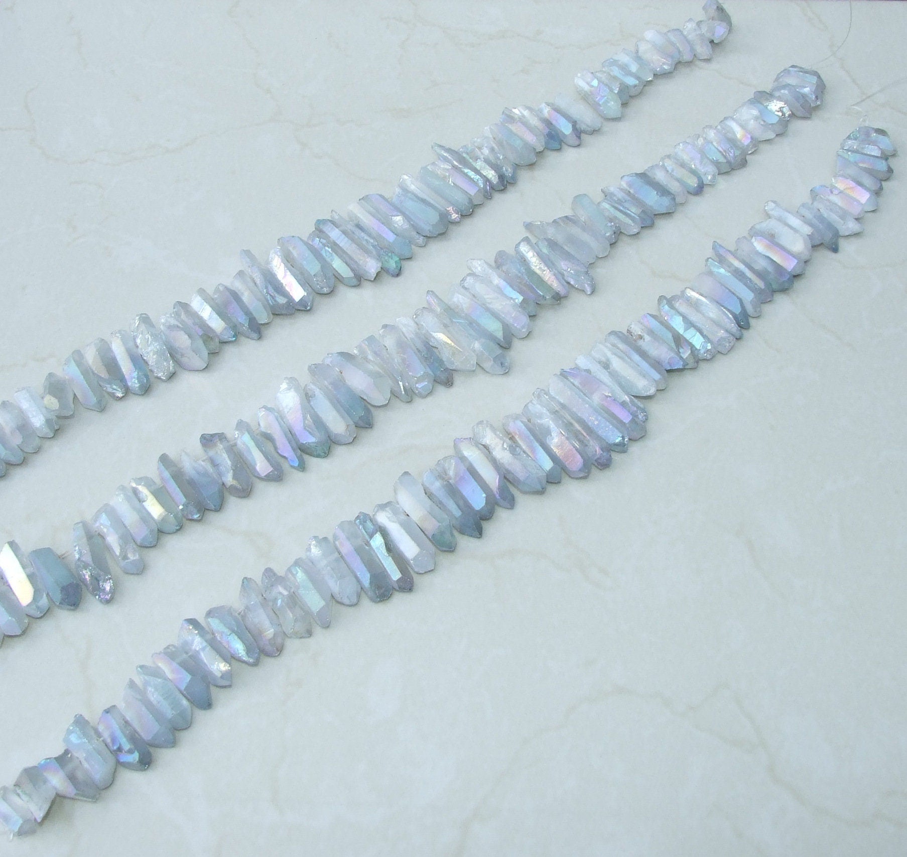 Clear Blue Angel Aura Quartz Points, Quartz Crystal, Crystal Points, Raw Crystal Quartz, Full - Half Strand, Gemstones Beads - 20mm - 38mm - EDGBeadsandGems