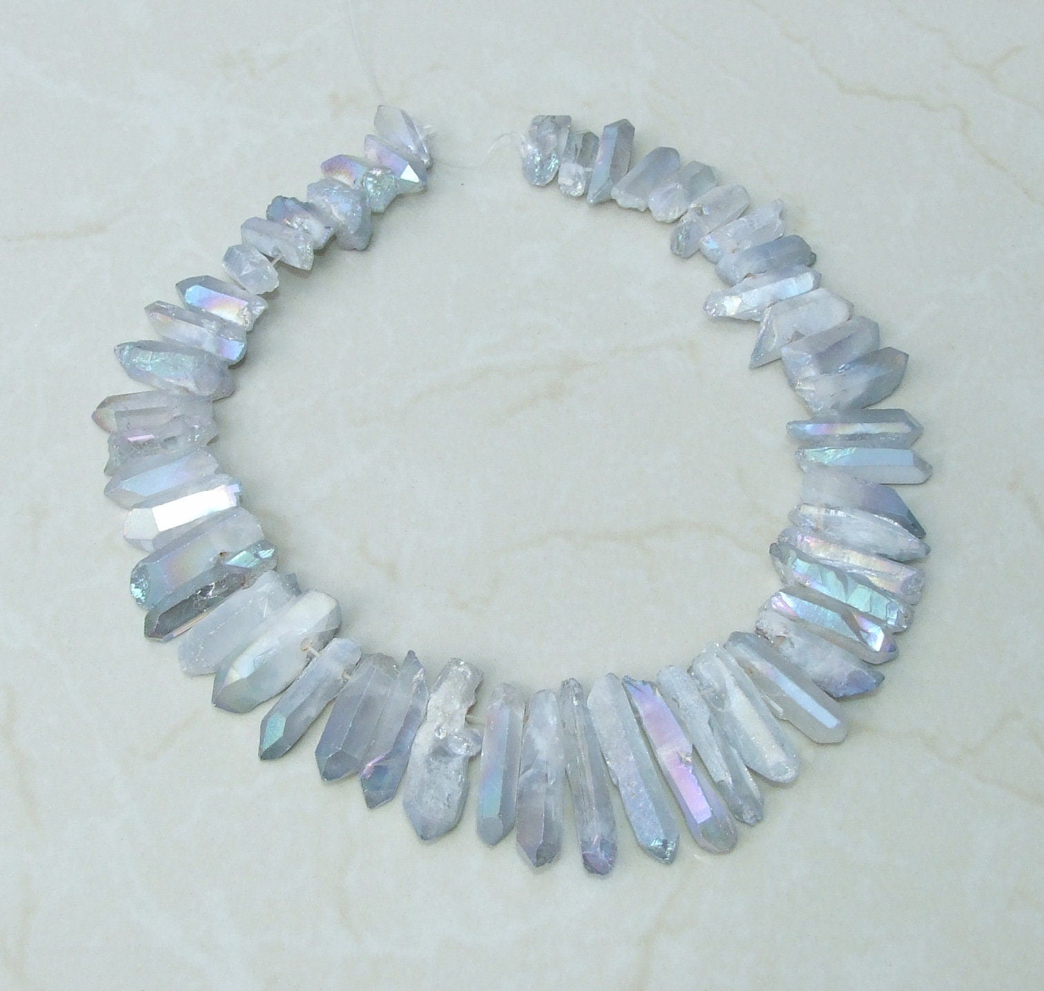 Clear Blue Angel Aura Quartz Points, Quartz Crystal, Crystal Points, Raw Crystal Quartz, Full - Half Strand, Gemstones Beads - 20mm - 38mm - EDGBeadsandGems