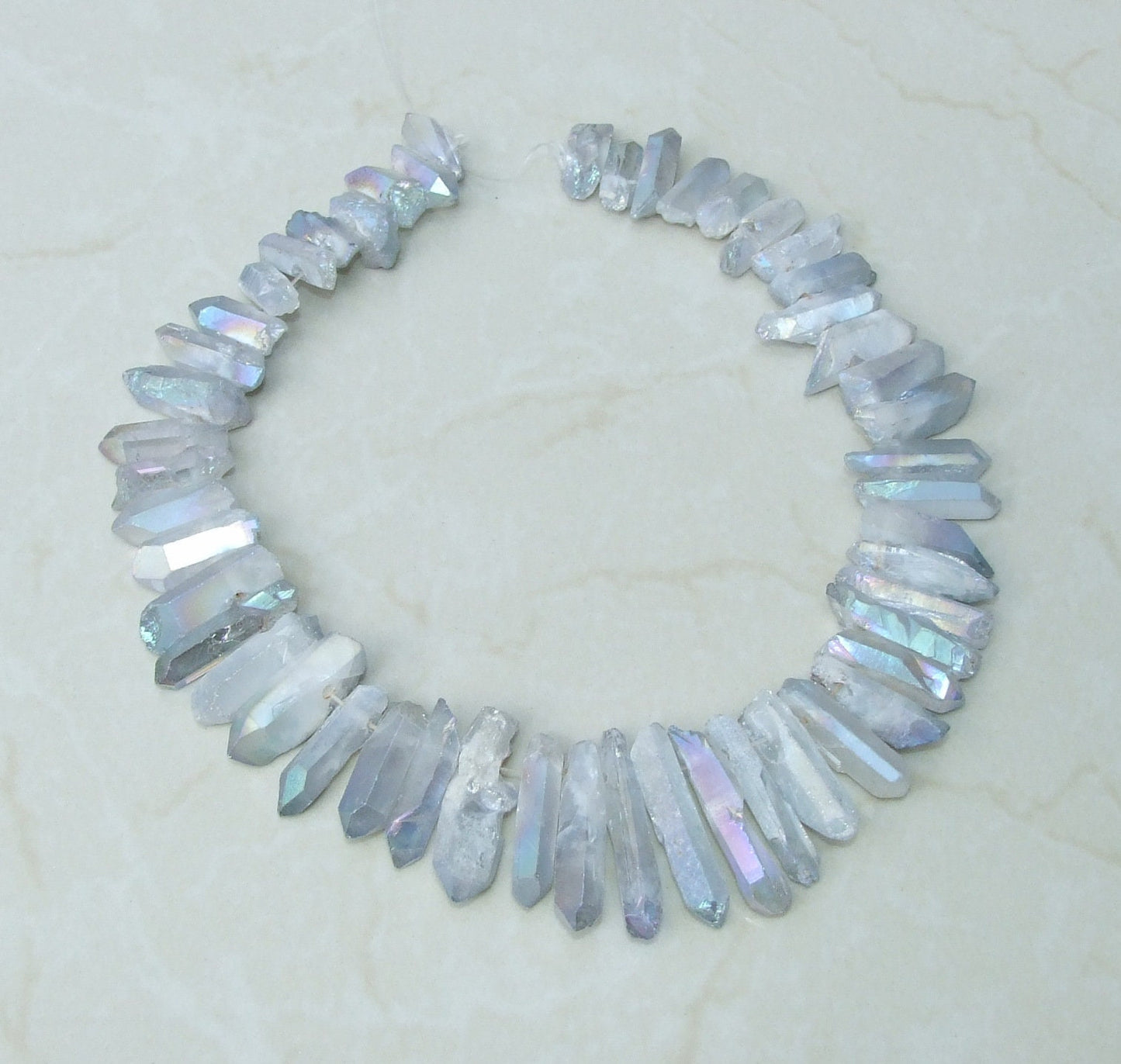 Clear Blue Angel Aura Quartz Points, Quartz Crystal, Crystal Points, Raw Crystal Quartz, Full - Half Strand, Gemstones Beads - 20mm - 40mm - EDGBeadsandGems