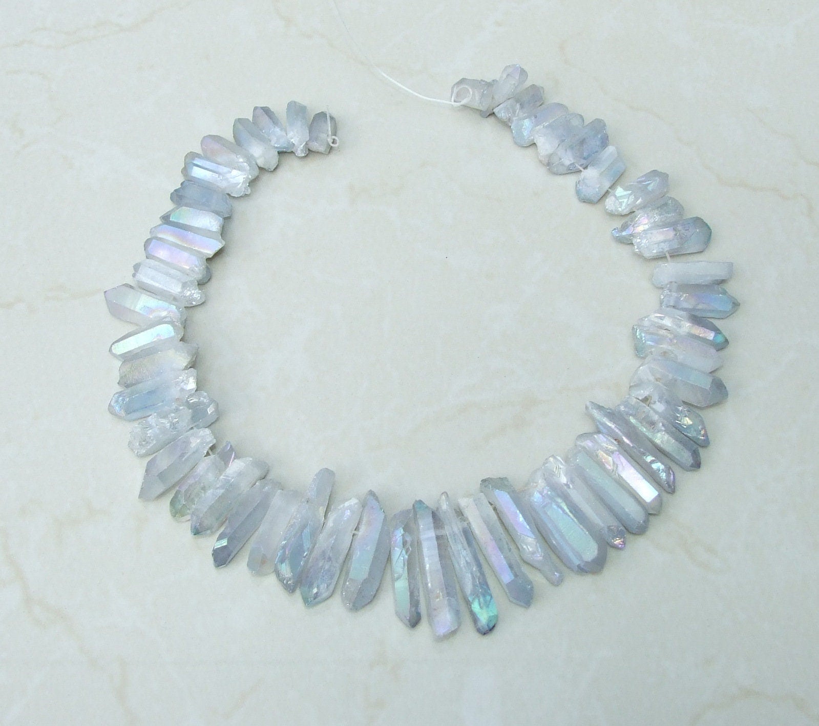Clear Blue Angel Aura Quartz Points, Quartz Crystal, Crystal Points, Raw Crystal Quartz, Full - Half Strand, Gemstones Beads - 20mm - 38mm - EDGBeadsandGems
