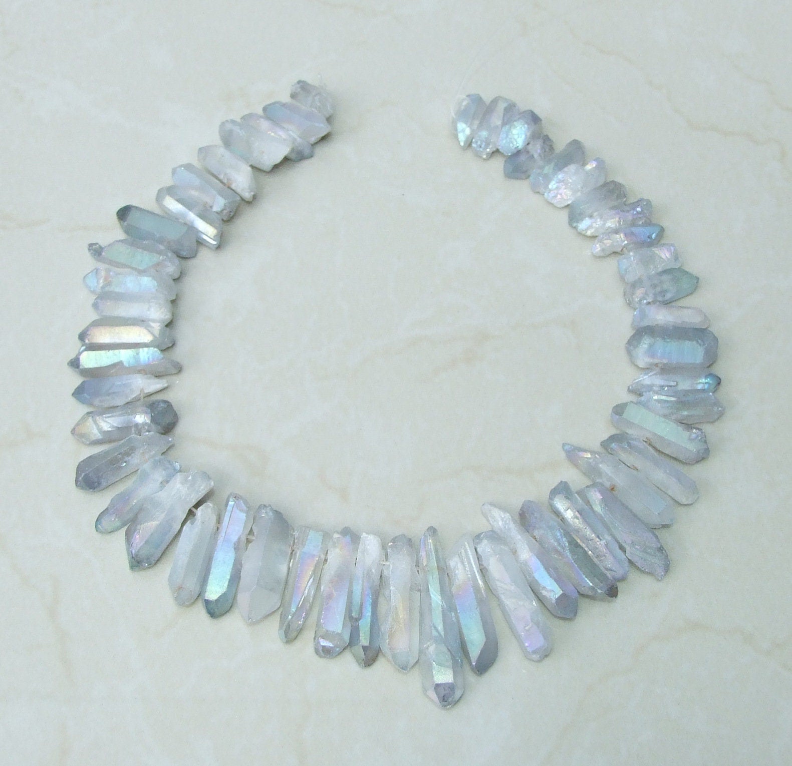 Clear Blue Angel Aura Quartz Points, Quartz Crystal, Crystal Points, Raw Crystal Quartz, Full - Half Strand, Gemstones Beads - 20mm - 38mm - EDGBeadsandGems