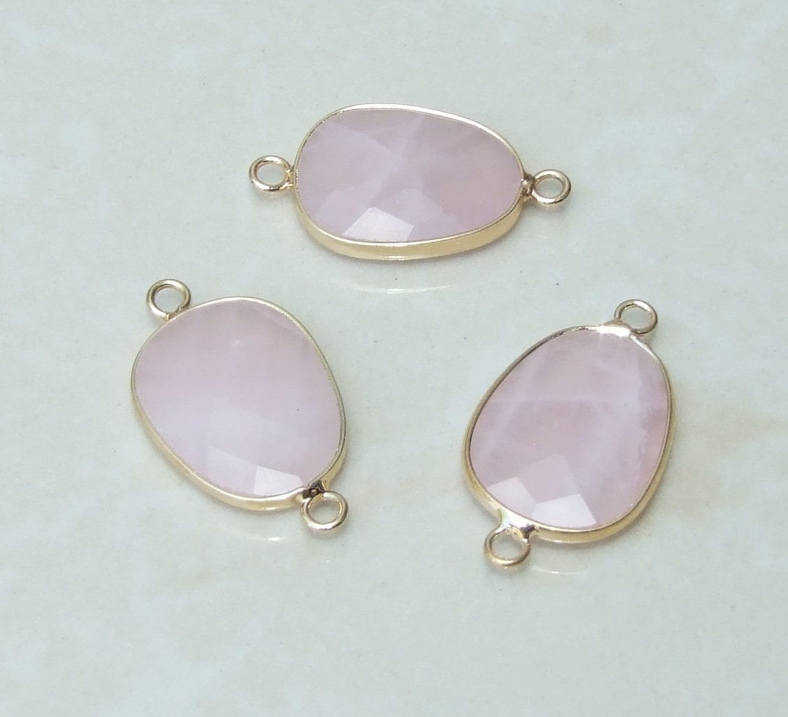 Rose Quartz Faceted Connector, Faceted Gemstone Connector, Stone Pendant, Rose Quartz Pendant, Gemstone Pendant, Gold Bezel, 18mm x 24mm 01H - EDGBeadsandGems