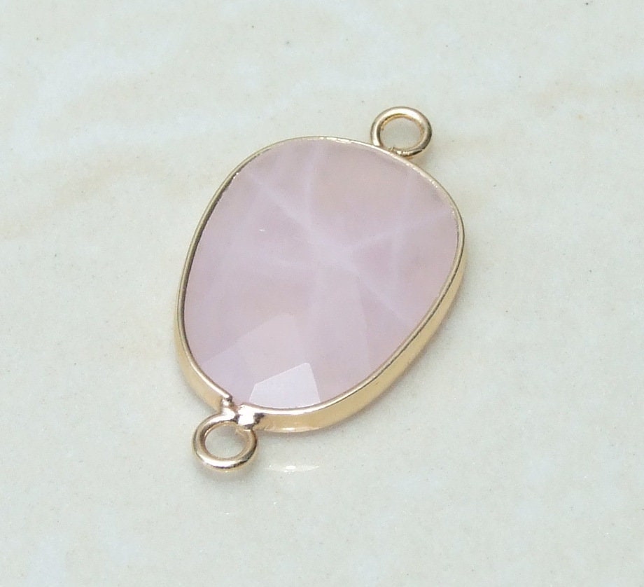 Rose Quartz Faceted Connector, Faceted Gemstone Connector, Stone Pendant, Rose Quartz Pendant, Gemstone Pendant, Gold Bezel, 18mm x 24mm 01H - EDGBeadsandGems