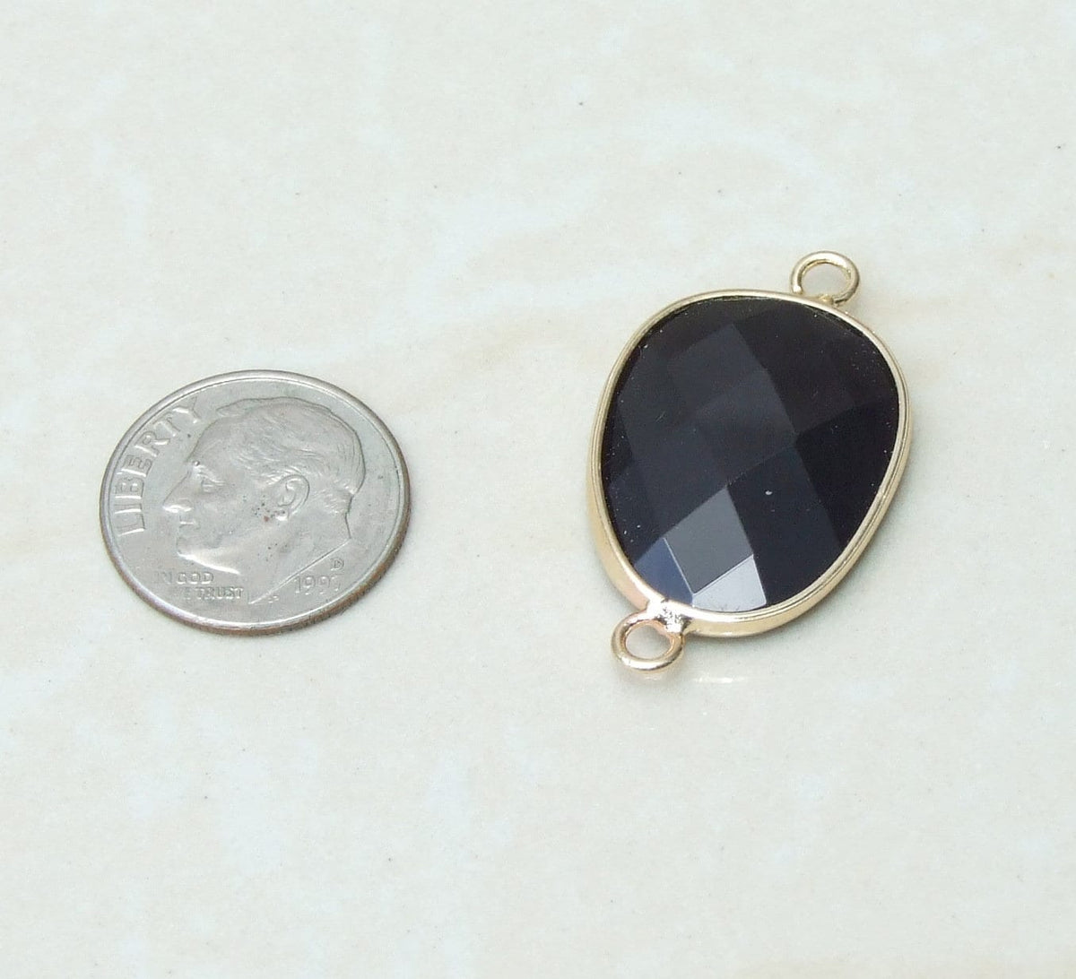 Faceted Rhodonite Connector: Gold Plated Bezel Stone Pendant (18mm x 24mm) - EDGBeadsandGems