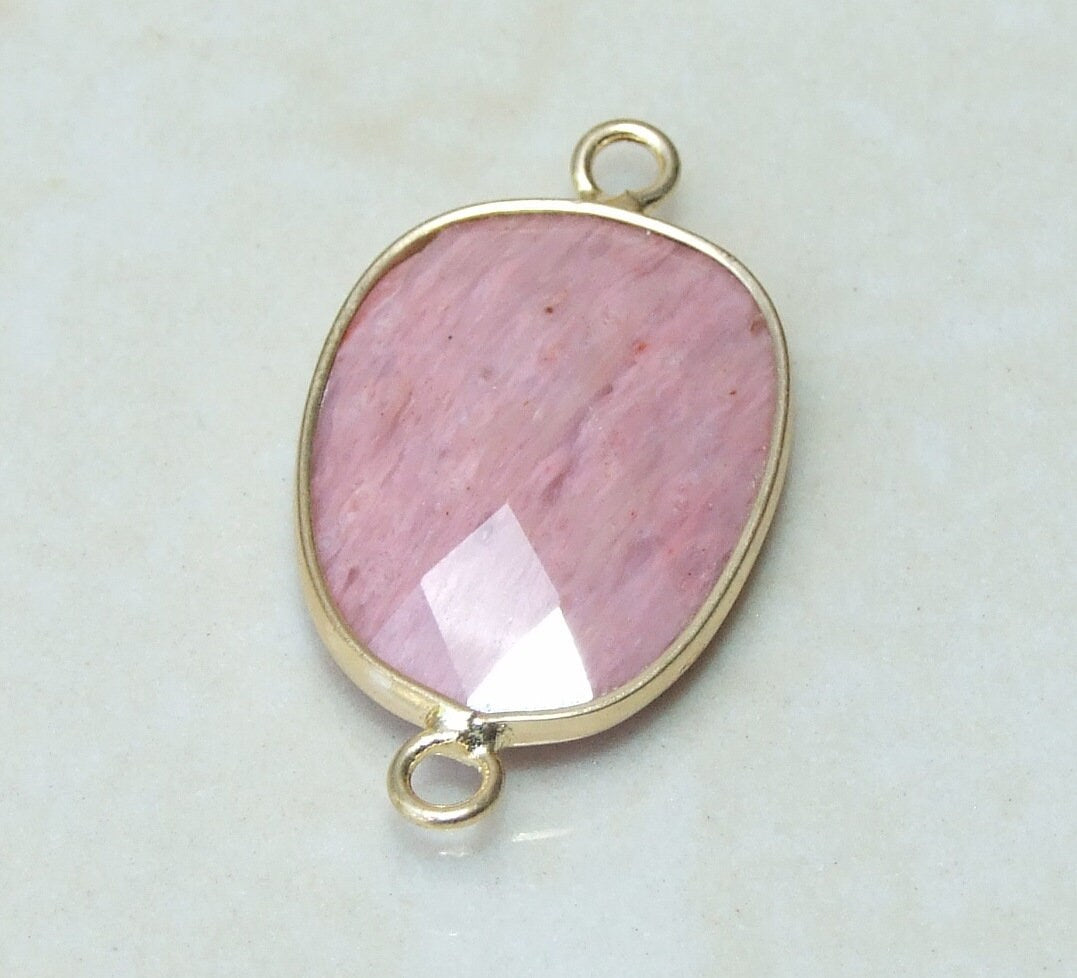 Rhodochrosite Faceted Connector, Faceted Gemstone Connector, Stone Pendant, Rhodochrosite Pendant, Gemstone Pendant, 18mm x 24mm 01J - EDGBeadsandGems