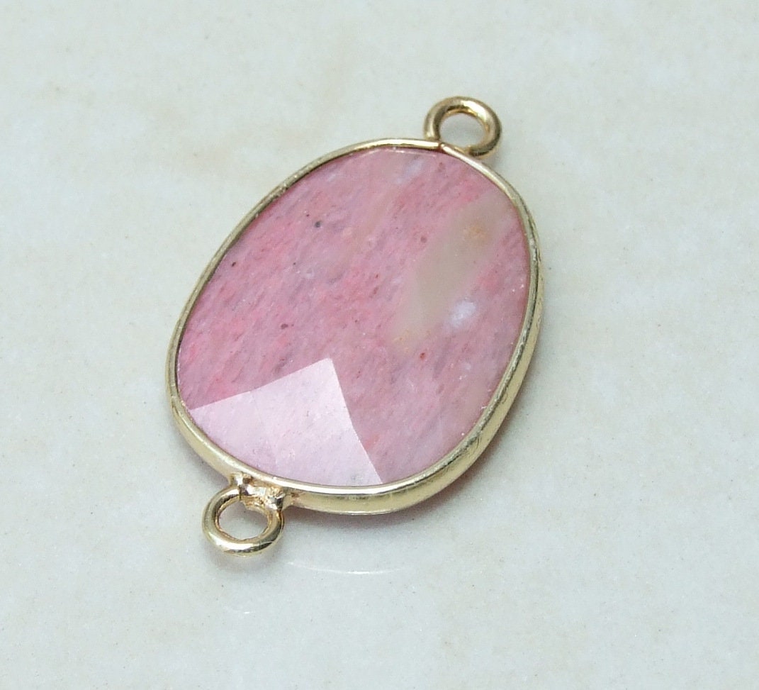 Rhodochrosite Faceted Connector, Faceted Gemstone Connector, Stone Pendant, Rhodochrosite Pendant, Gemstone Pendant, 18mm x 24mm 01J - EDGBeadsandGems