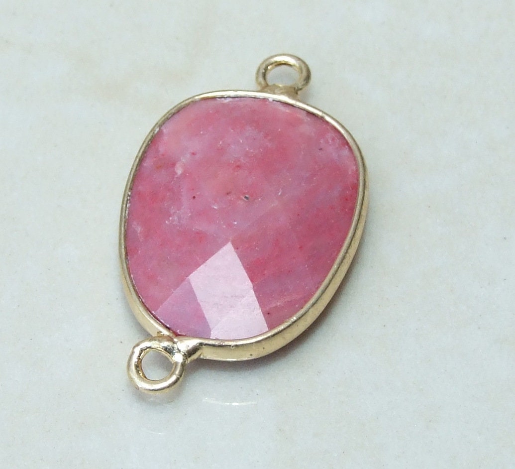 Rhodochrosite Faceted Connector, Faceted Gemstone Connector, Stone Pendant, Rhodochrosite Pendant, Gemstone Pendant, 18mm x 24mm 01J - EDGBeadsandGems