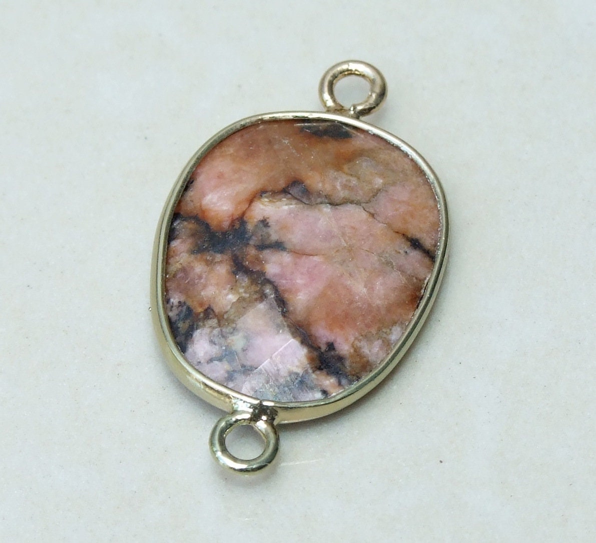 Faceted Rhodonite Connector: Gold Plated Bezel Stone Pendant (18mm x 24mm) - EDGBeadsandGems