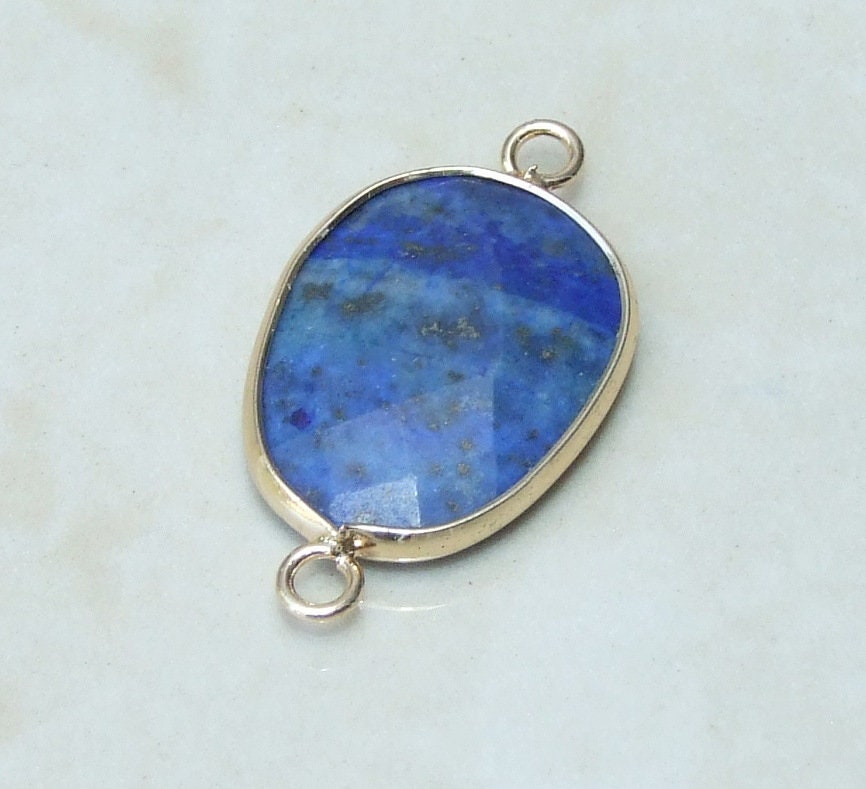 Lapis Lazuli Faceted Connector, Faceted Gemstone Connector, Stone Pendant, Lapis Pendant, Gemstone Pendant, Gold Bezel, 18mm x 24mm 01I - EDGBeadsandGems