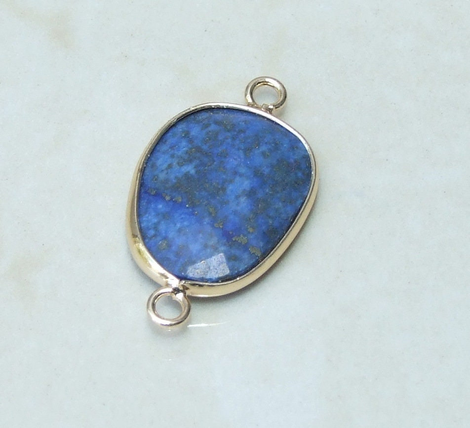 Lapis Lazuli Faceted Connector, Faceted Gemstone Connector, Stone Pendant, Lapis Pendant, Gemstone Pendant, Gold Bezel, 18mm x 24mm 01I - EDGBeadsandGems