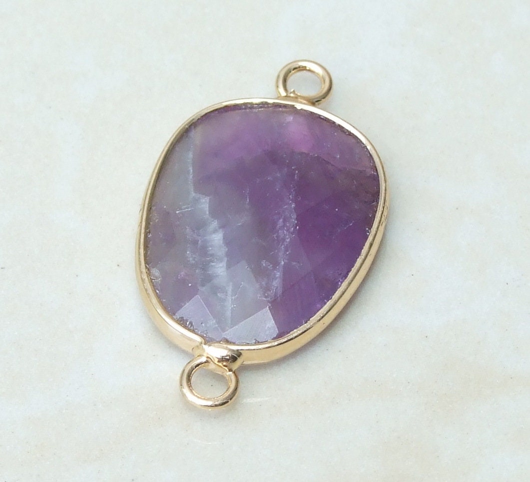 Amethyst Faceted Connector, Faceted Gemstone Connector, Stone Pendant, Amethyst Pendant, Gemstone Pendant, Gold Bezel, 18mm x 24mm 01A - EDGBeadsandGems
