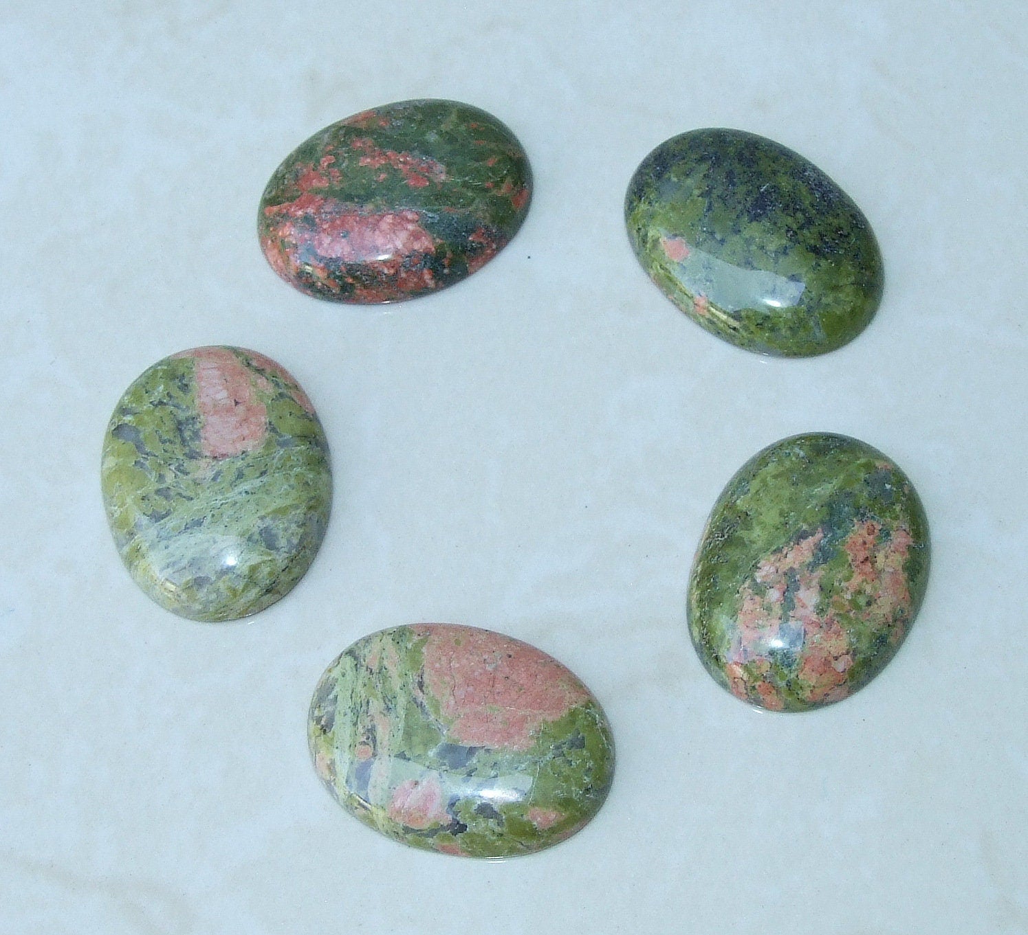 Unakite Cabochon, Flat Back, Calibrated Cabochon, Natural Stone Cabochon, Unakite Pendant, Gemstone Pendant, Necklace Pendant, 30mm x 40mm - EDGBeadsandGems