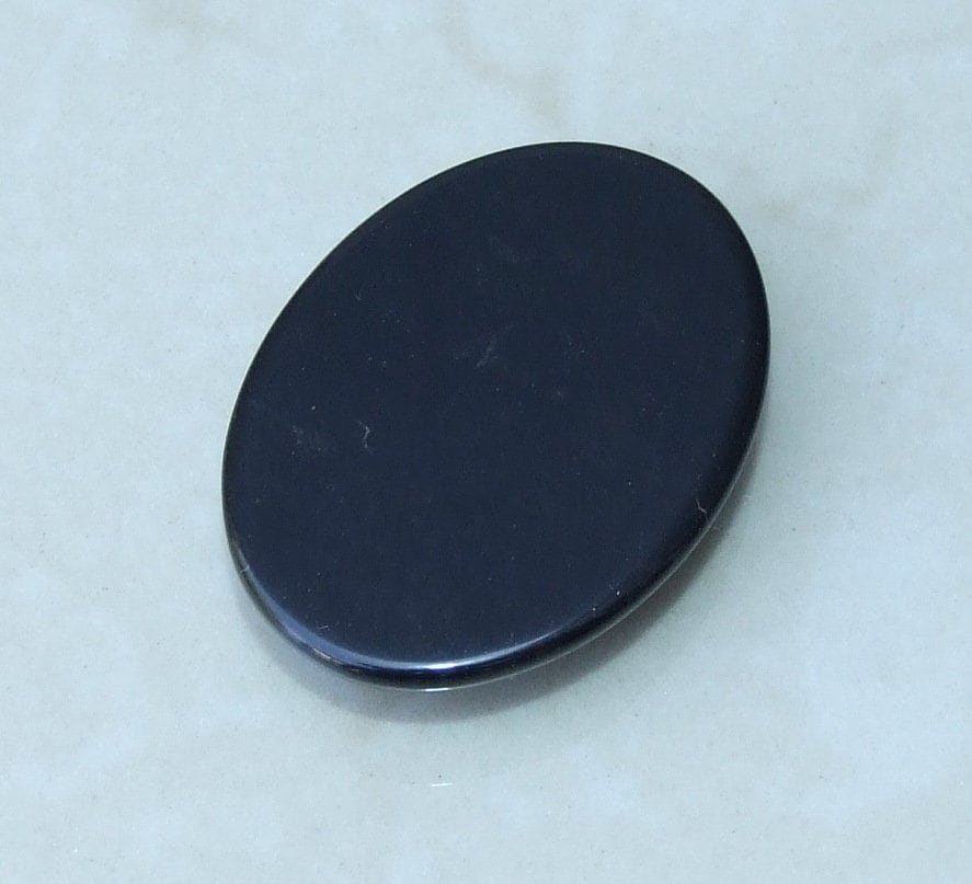 Black Obsidian Cabochon, Flat Back, Calibrated Cabochon, Stone Cabochon, Obsidian Pendant, Gemstone Pendant, Necklace Pendant 30mm x 40mm - EDGBeadsandGems