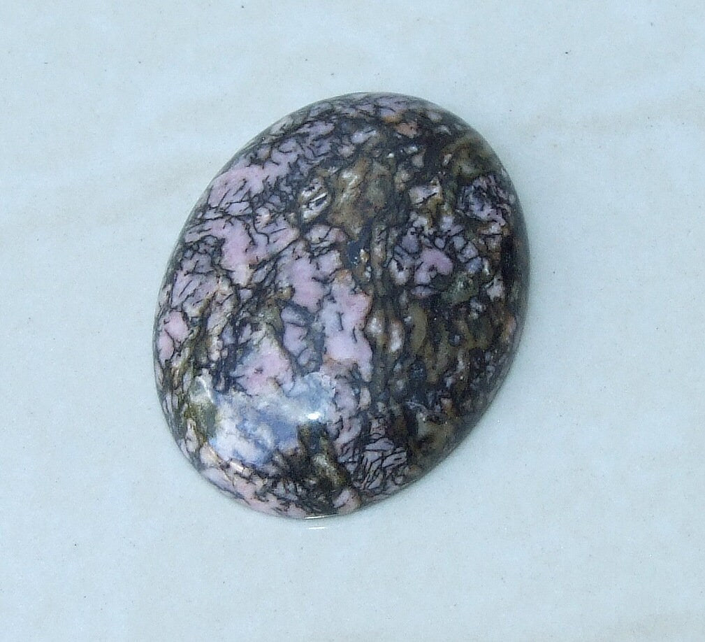 Rhodonite Cabochon, Flat Back, Calibrated Cabochon, Stone Cabochon, Rhodonite Pendant, Gemstone Pendant, Necklace Pendant, 30mm x 40mm - EDGBeadsandGems