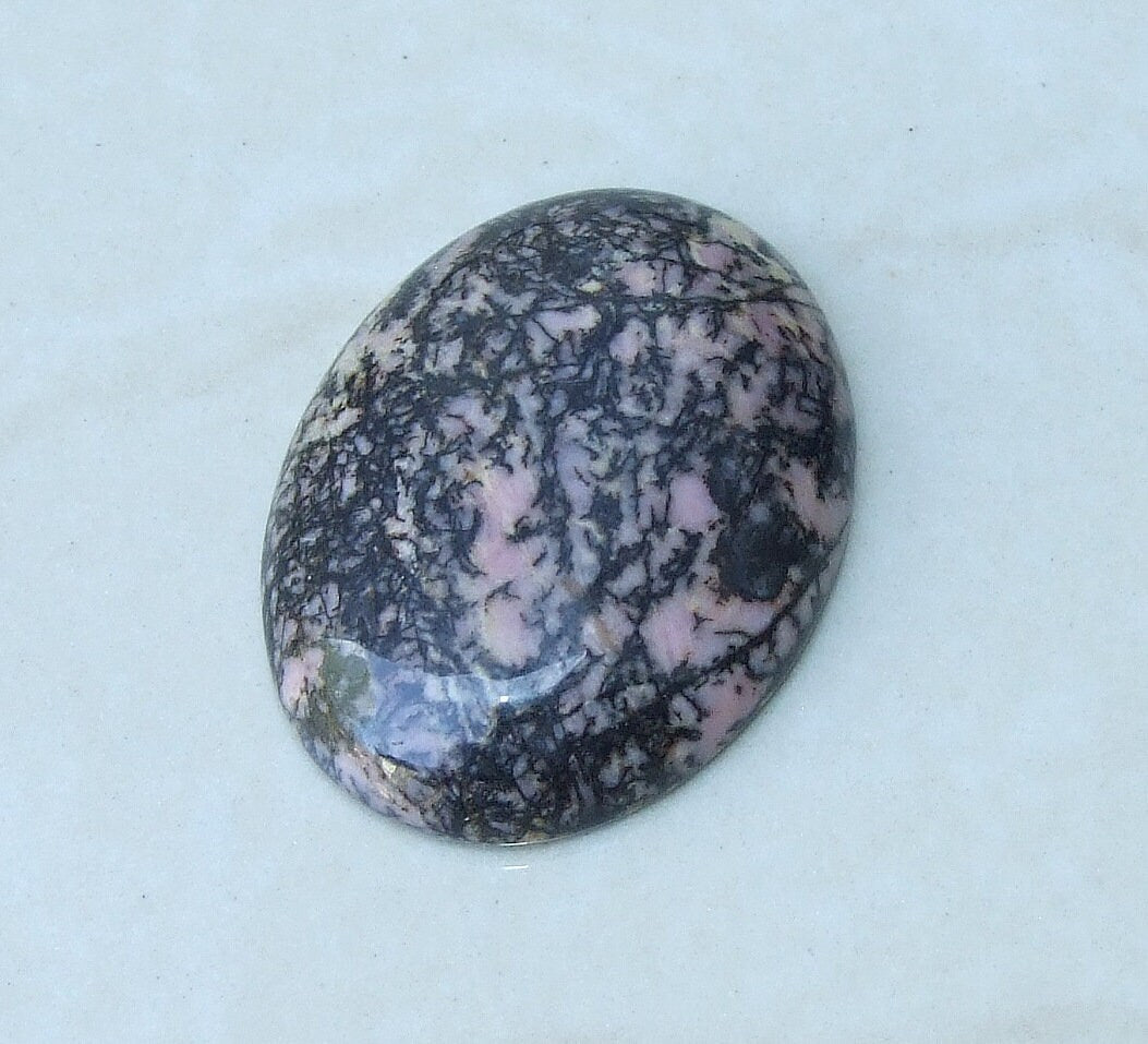 Rhodonite Cabochon, Flat Back, Calibrated Cabochon, Stone Cabochon, Rhodonite Pendant, Gemstone Pendant, Necklace Pendant, 30mm x 40mm - EDGBeadsandGems