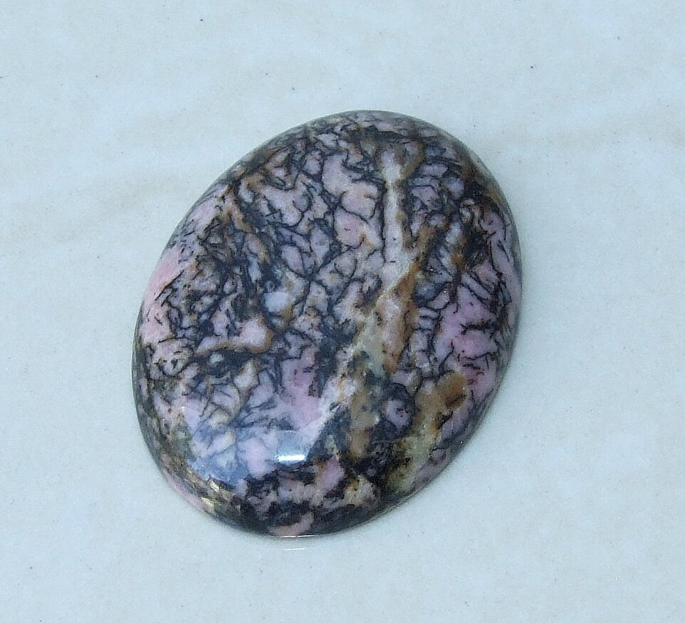 Rhodonite Cabochon, Flat Back, Calibrated Cabochon, Stone Cabochon, Rhodonite Pendant, Gemstone Pendant, Necklace Pendant, 30mm x 40mm - EDGBeadsandGems