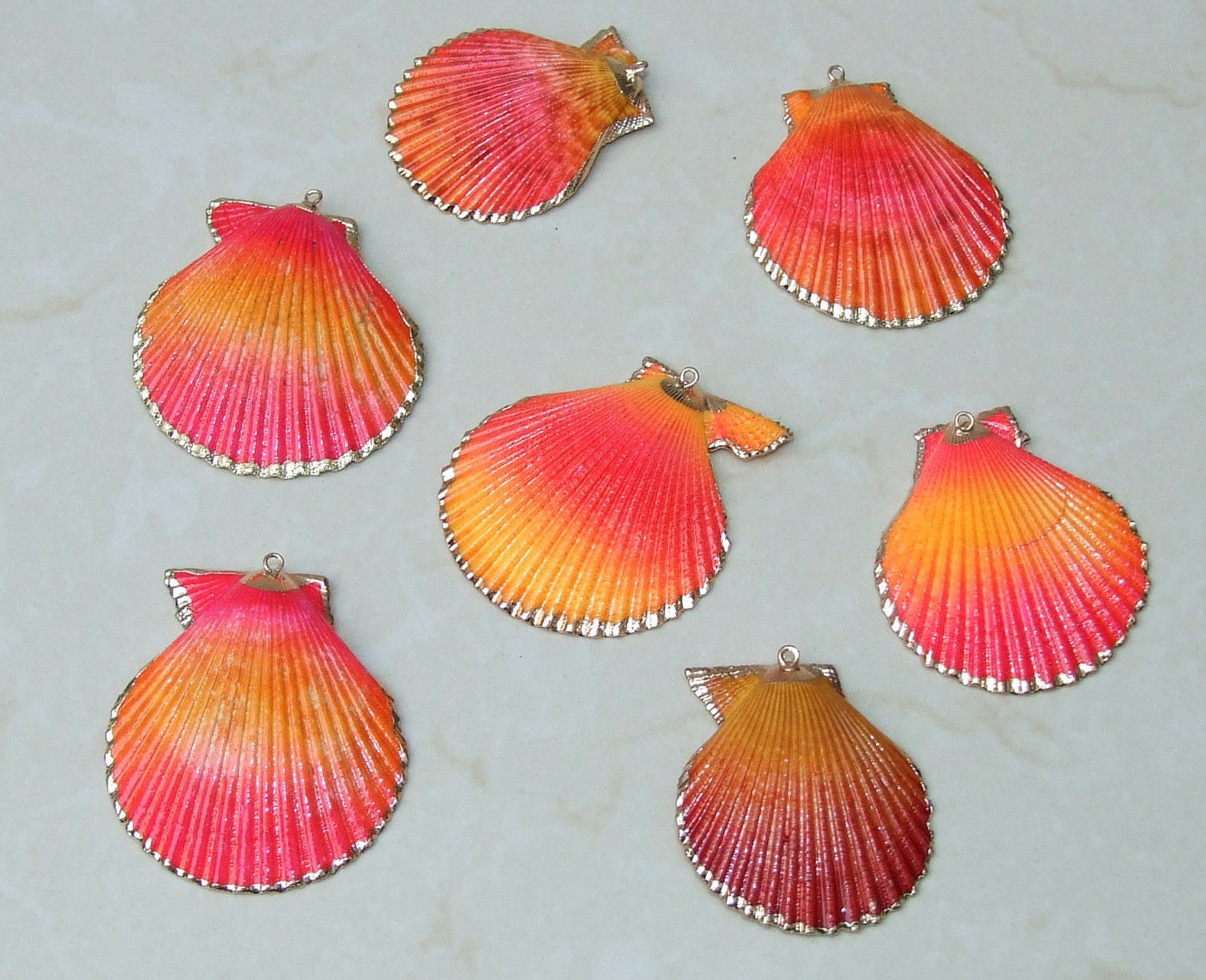 Hand Color Washed Scallop Shell Pendant, Gold Edge Loop, Natural Seashell, Sea Shell, Shell Necklace, Beach Jewelry, Ocean Seashell, 35-60mm 05N - EDGBeadsandGems