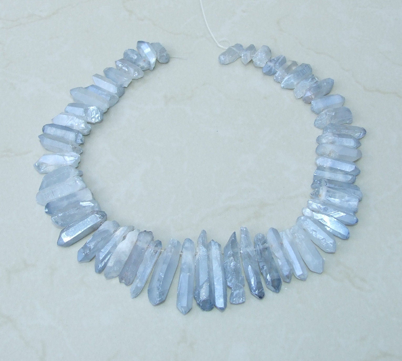 Clear Blue Titanium Quartz Points, Quartz Crystal, Crystal Points, Raw Crystal Quartz, Full - Half Strand, Gemstones Beads - 20mm - 40mm - EDGBeadsandGems