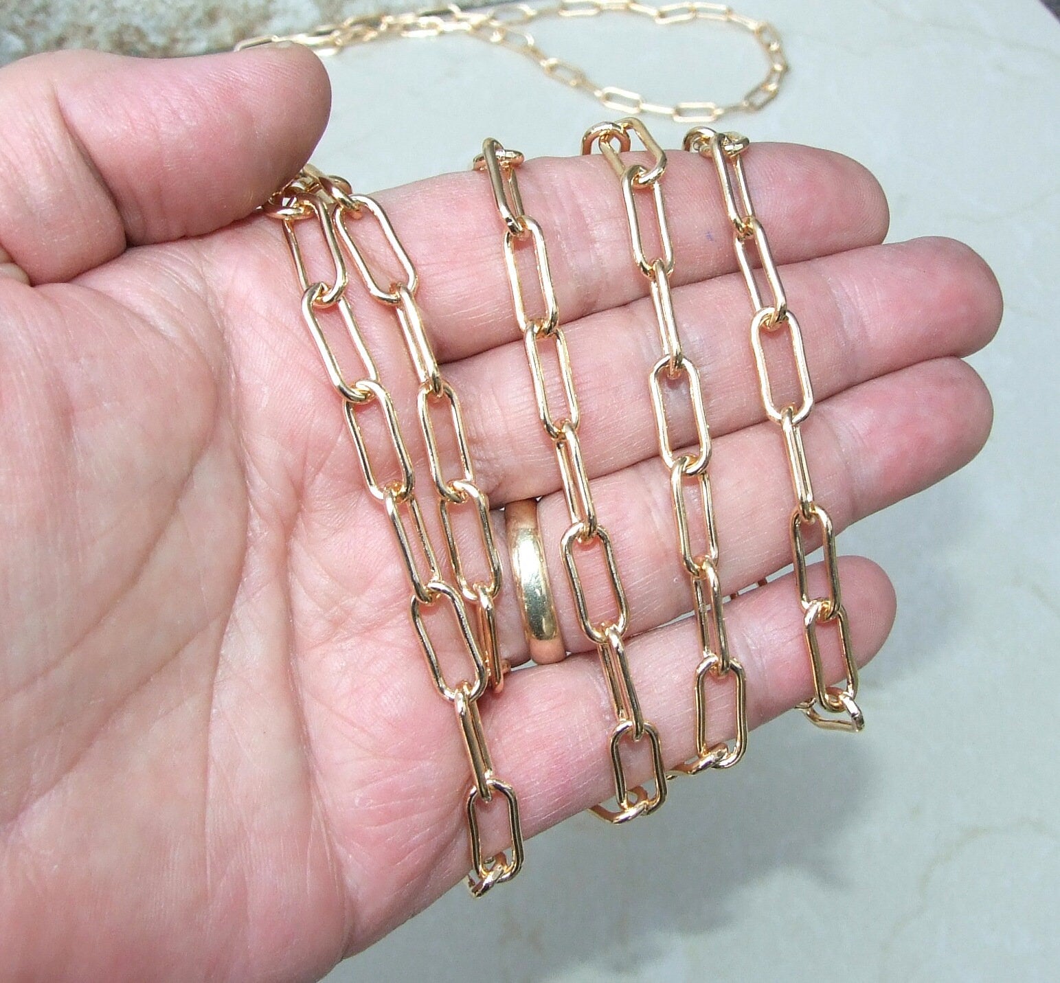 Light Gold Paper Clip Chain, Oval Cable Chain, Jewelry Chain, Necklace Chain, Body Chain, Bulk Chain, Jewelry Supplies, 16mm x 7mm, 01B-LG - EDGBeadsandGems