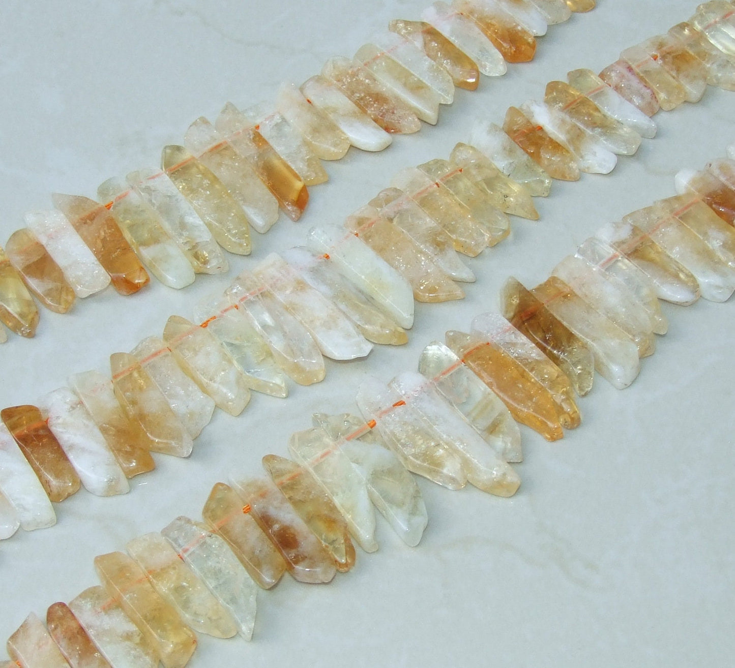 Polished Citrine Quartz Slices, Natural Gemstone Points Strand, Raw Quartz Points Drilled, Quartz Crystal Points Strand of Beads, 20-40+mm - EDGBeadsandGems