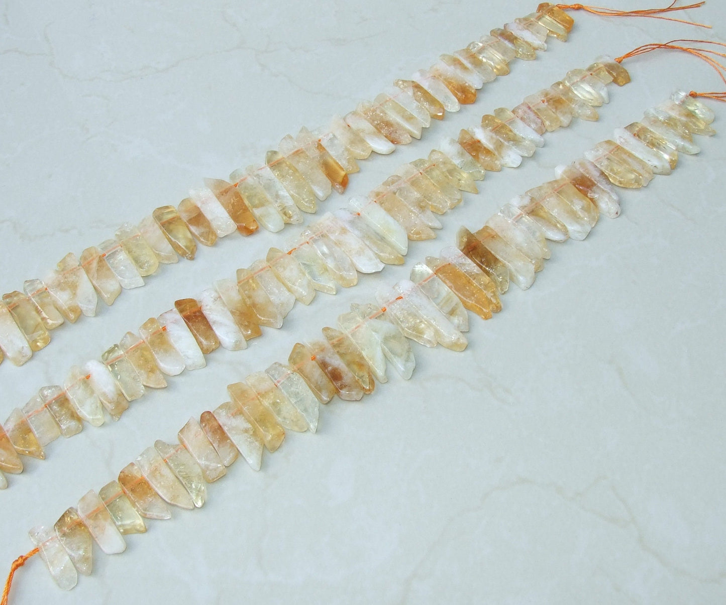Polished Citrine Quartz Slices, Natural Gemstone Points Strand, Raw Quartz Points Drilled, Quartz Crystal Points Strand of Beads, 20-40+mm - EDGBeadsandGems