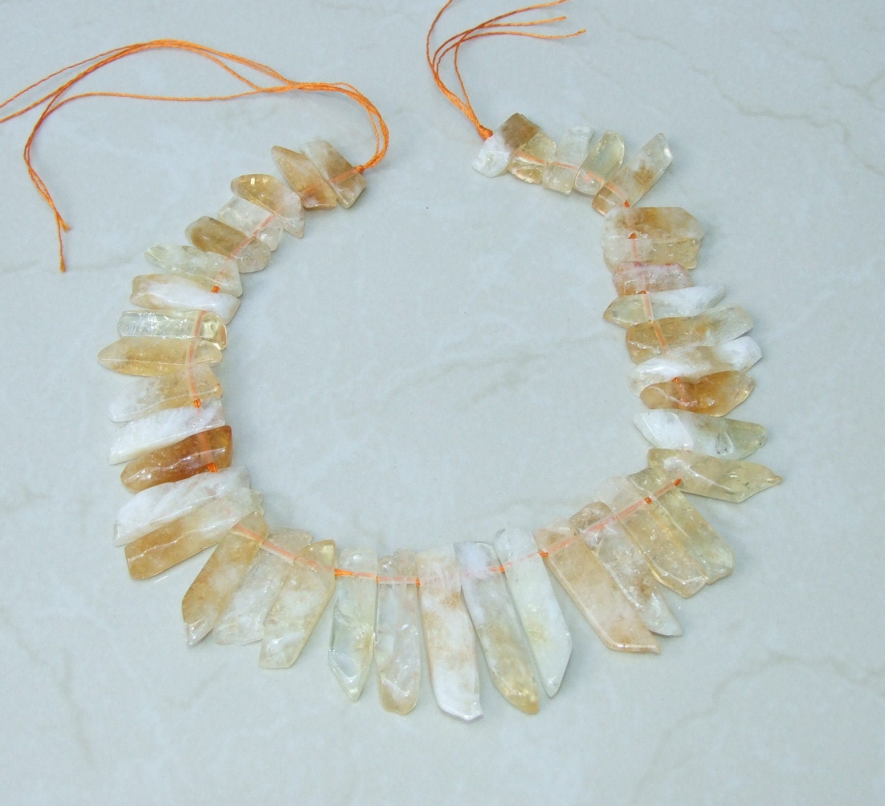 Polished Citrine Quartz Slices, Natural Gemstone Points Strand, Raw Quartz Points Drilled, Quartz Crystal Points Strand of Beads, 20-40+mm - EDGBeadsandGems