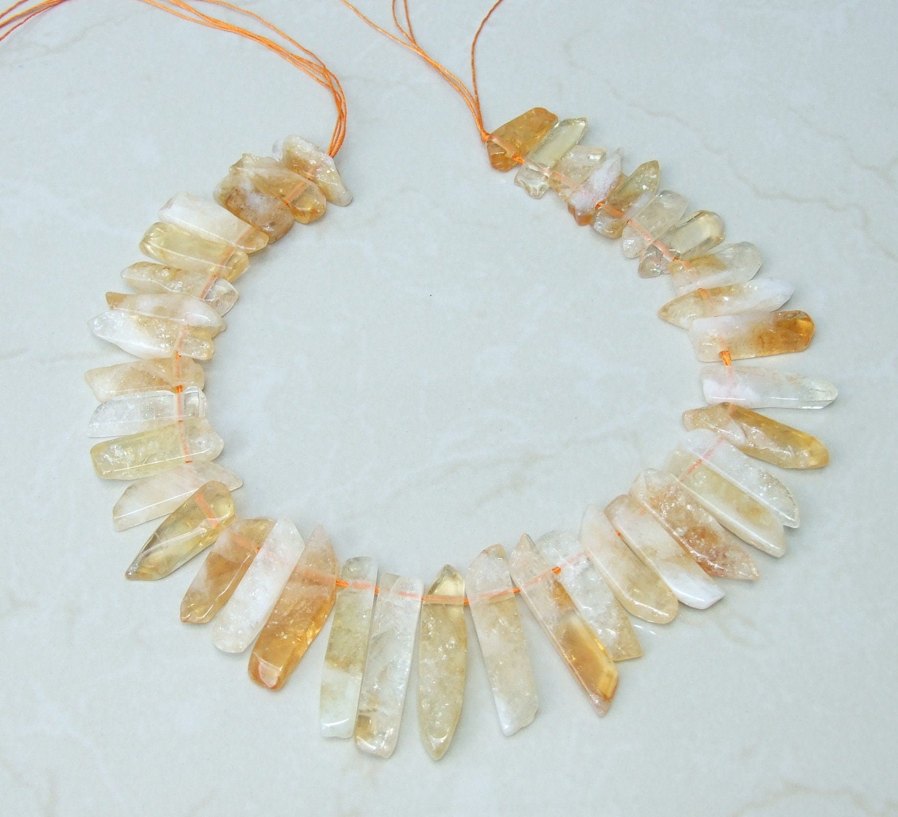 Polished Citrine Quartz Slices, Natural Gemstone Points Strand, Raw Quartz Points Drilled, Quartz Crystal Points Strand of Beads, 20-40+mm - EDGBeadsandGems