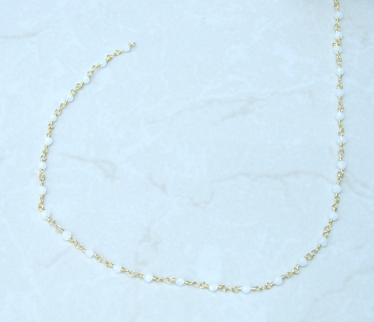 Small White Opalized Glass Rosary Chain, Bulk Chain, Rondelle Glass Beads, Beaded Chain, Body Chain, Gold Chain, Necklace Chain, Belly Chain - EDGBeadsandGems