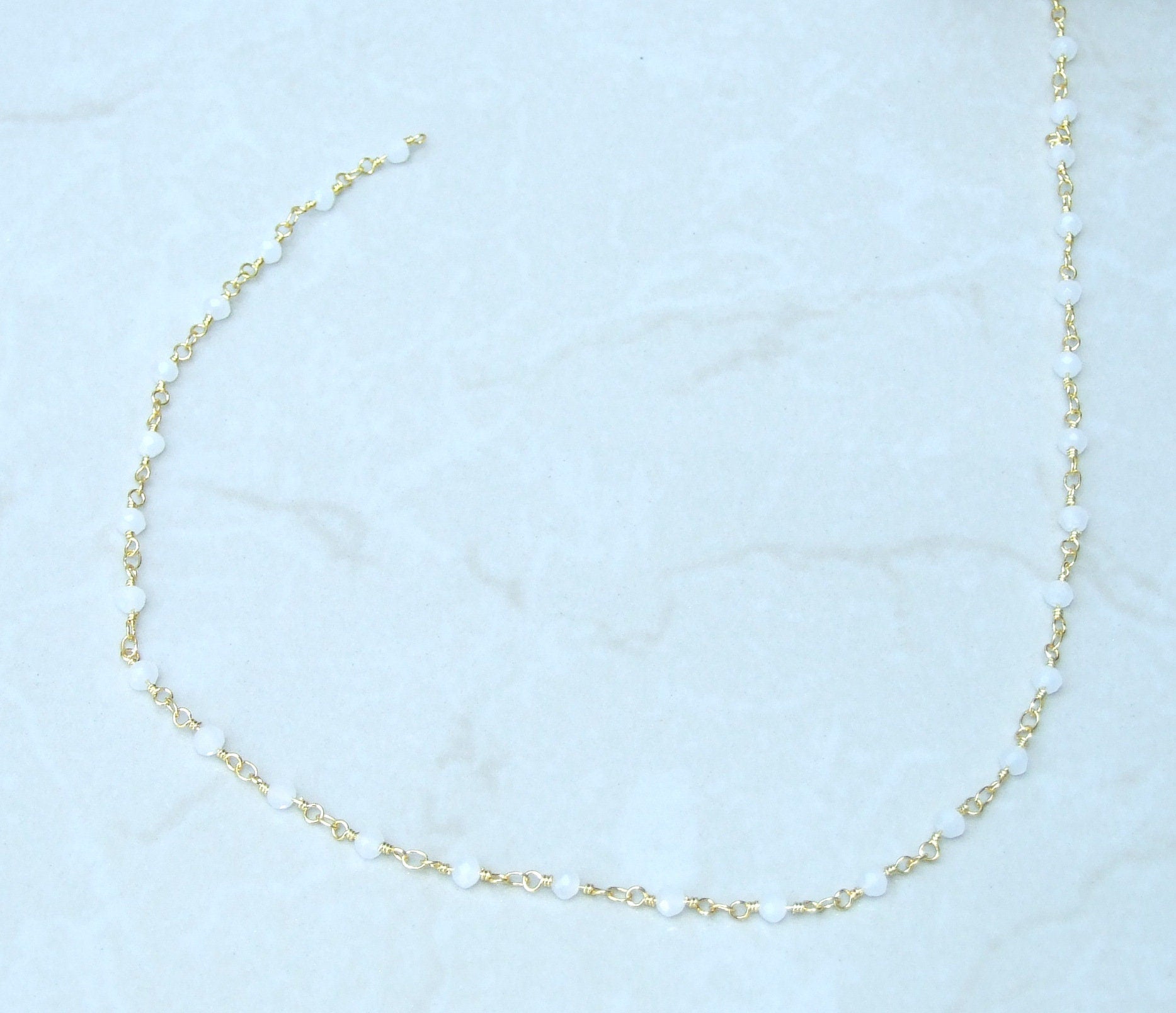 Small White Opalized Glass Rosary Chain, Bulk Chain, Rondelle Glass Beads, Beaded Chain, Body Chain, Gold Chain, Necklace Chain, Belly Chain - EDGBeadsandGems