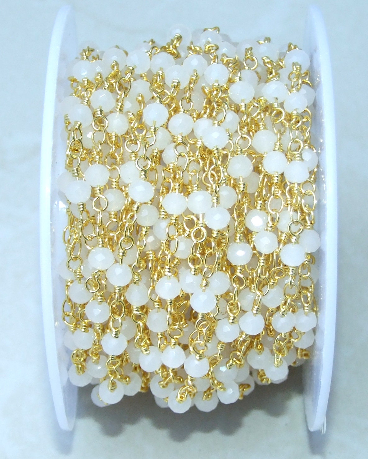 Small White Opalized Glass Rosary Chain, Bulk Chain, Rondelle Glass Beads, Beaded Chain, Body Chain, Gold Chain, Necklace Chain, Belly Chain - EDGBeadsandGems