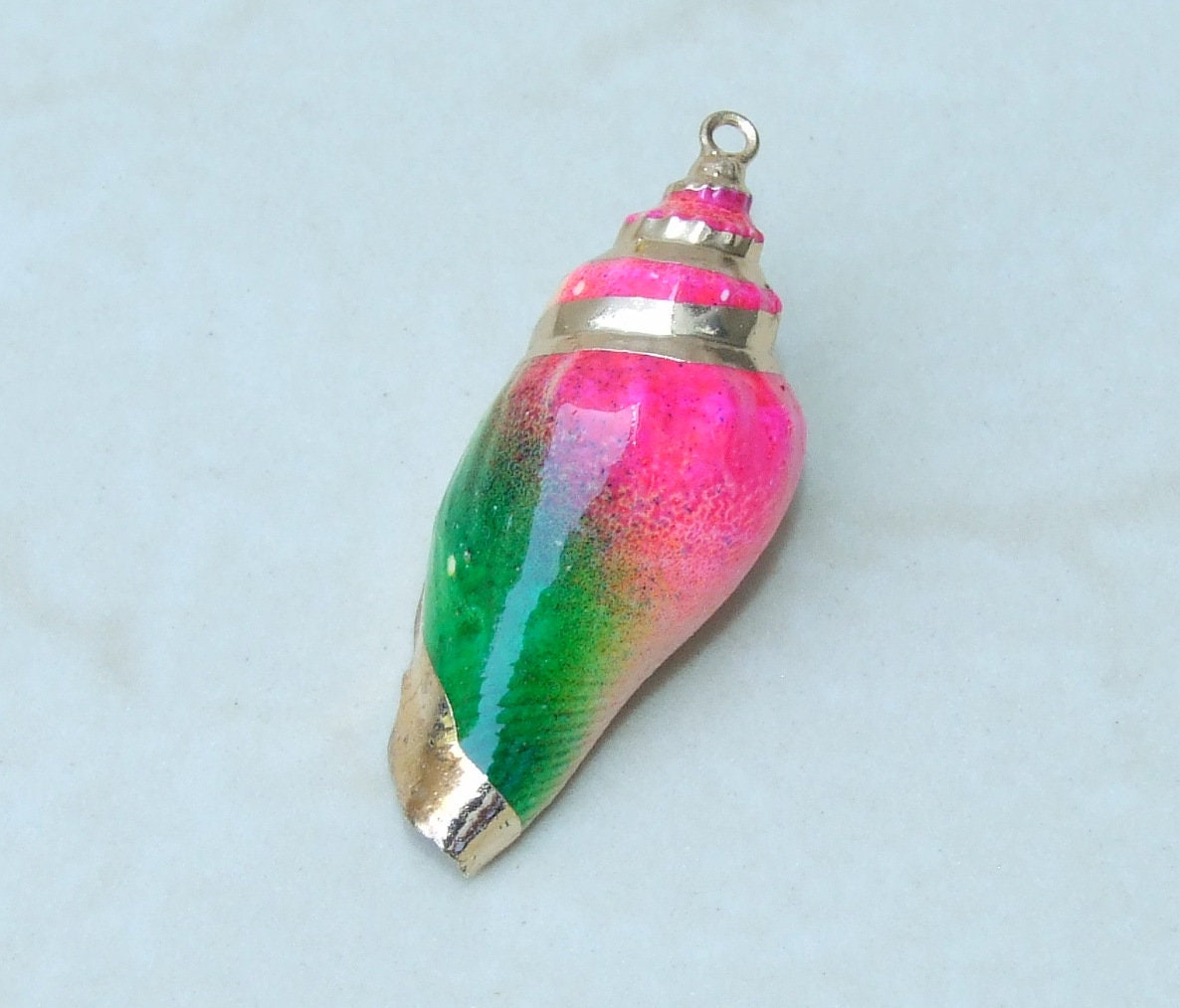 Hand Painted Gold Edge Natural Spiral Sea Shell Pendant, Spiral Shell Bead, Seashell Pendant, Shell Jewelry, Conch Shell, 35-45mm, O2C - EDGBeadsandGems