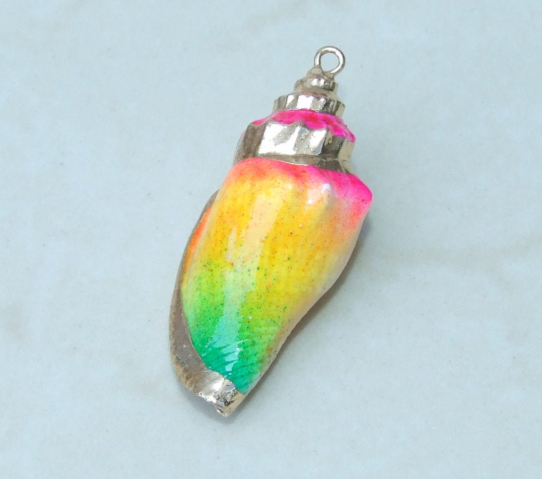 Hand Painted Gold Edge Natural Spiral Sea Shell Pendant, Spiral Shell Bead, Seashell Pendant, Shell Jewelry, Conch Shell, 35-45mm, O2C - EDGBeadsandGems